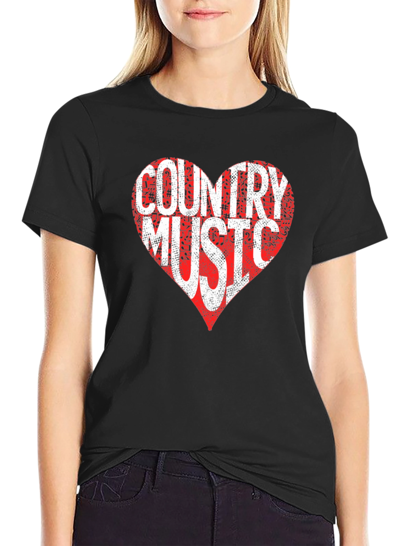 Country Music Heart Graphic Tee - Black
