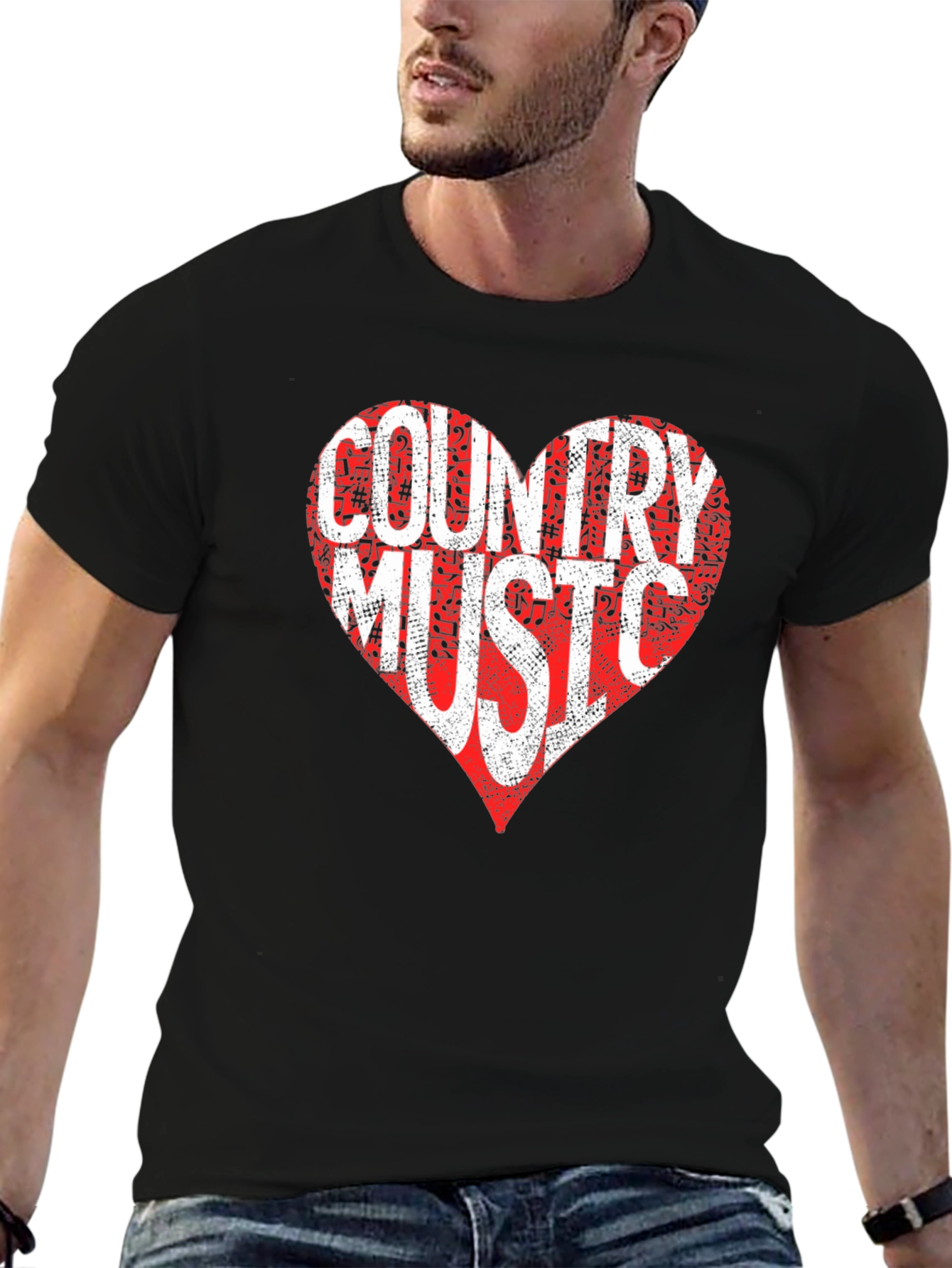 Country Music Heart Graphic Tee - Black