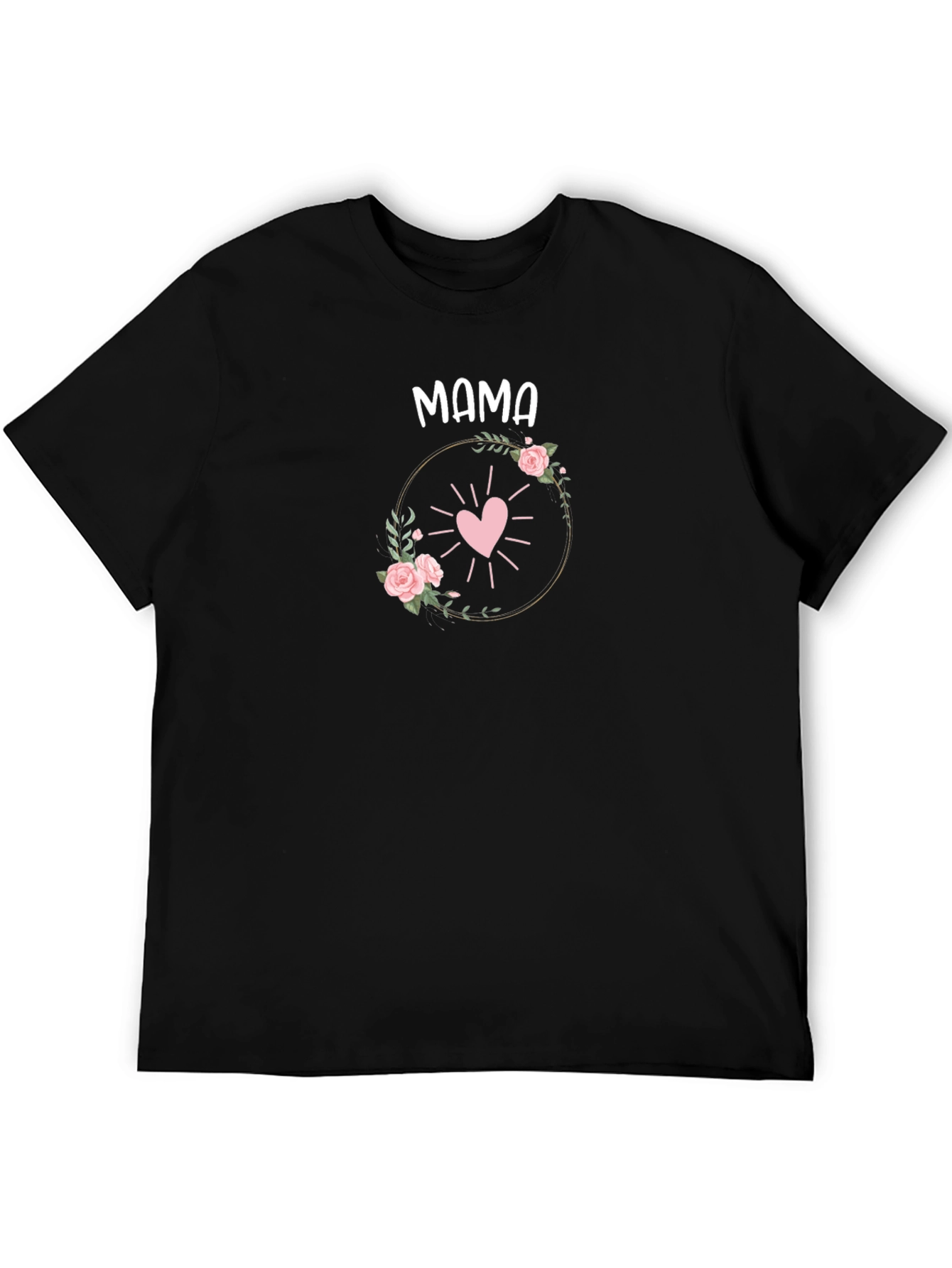 Mama Heart Floral Graphic Tee - Black