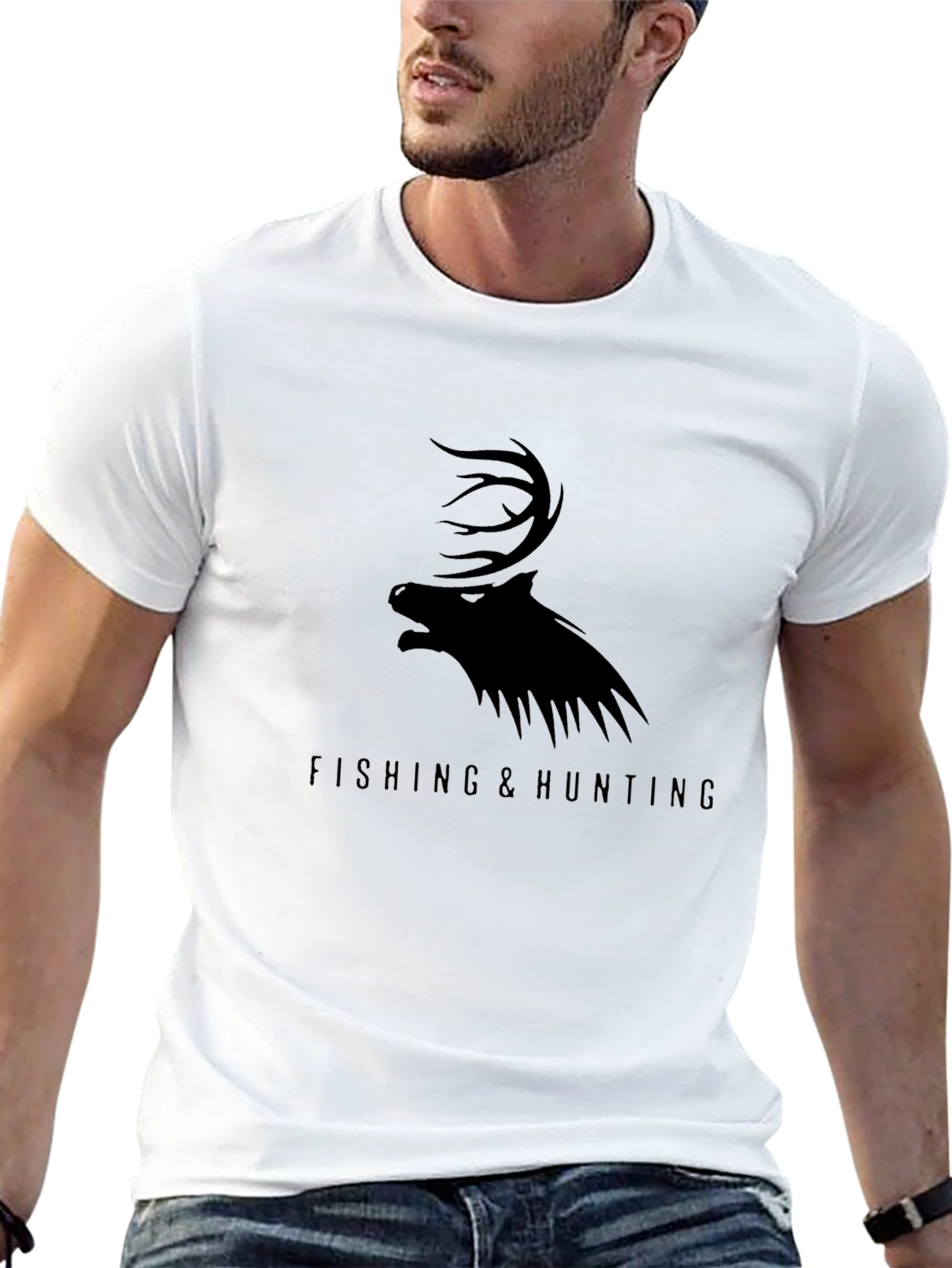 Fishing & Hunting Elk Graphic Tee - Black