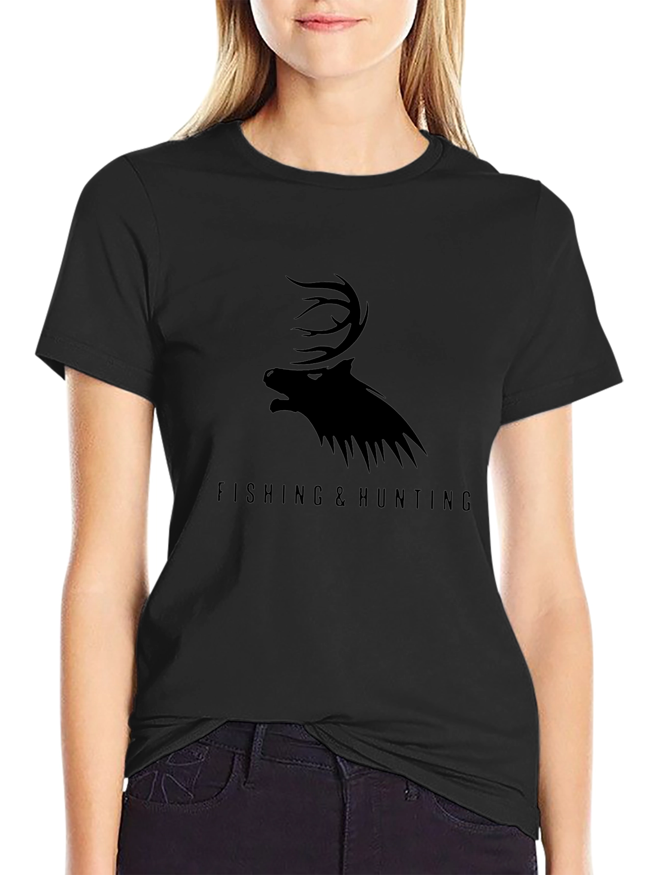 Fishing & Hunting Elk Graphic Tee - Black
