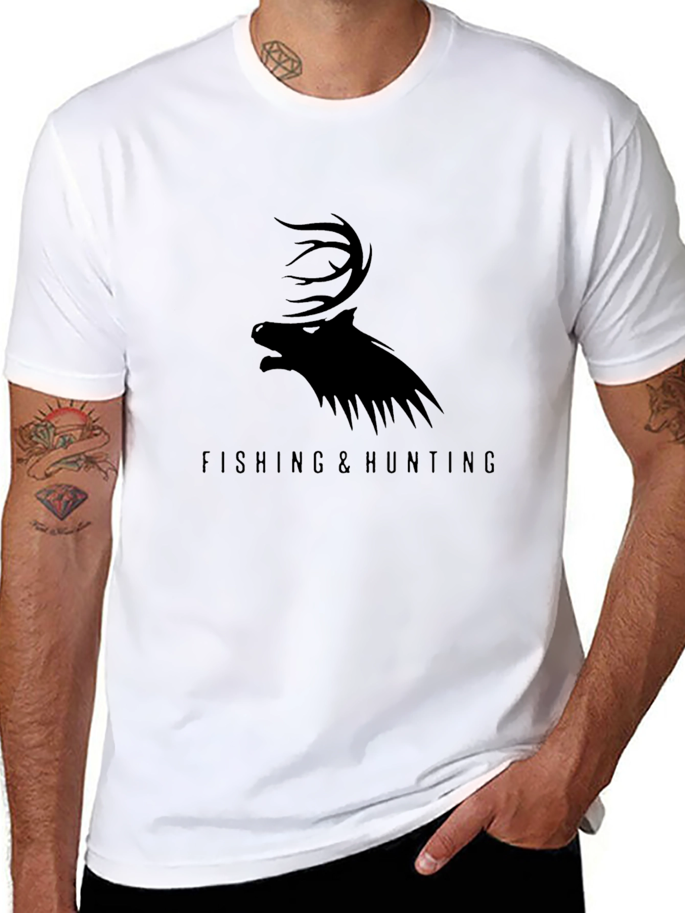Fishing & Hunting Elk Graphic Tee - Black
