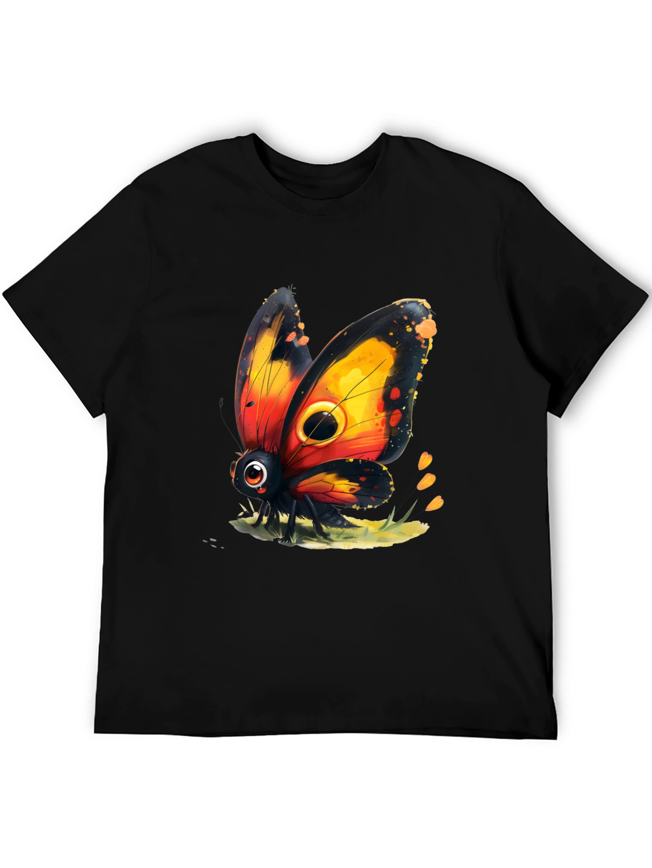 Cartoon Butterfly Graphic Black T-Shirt