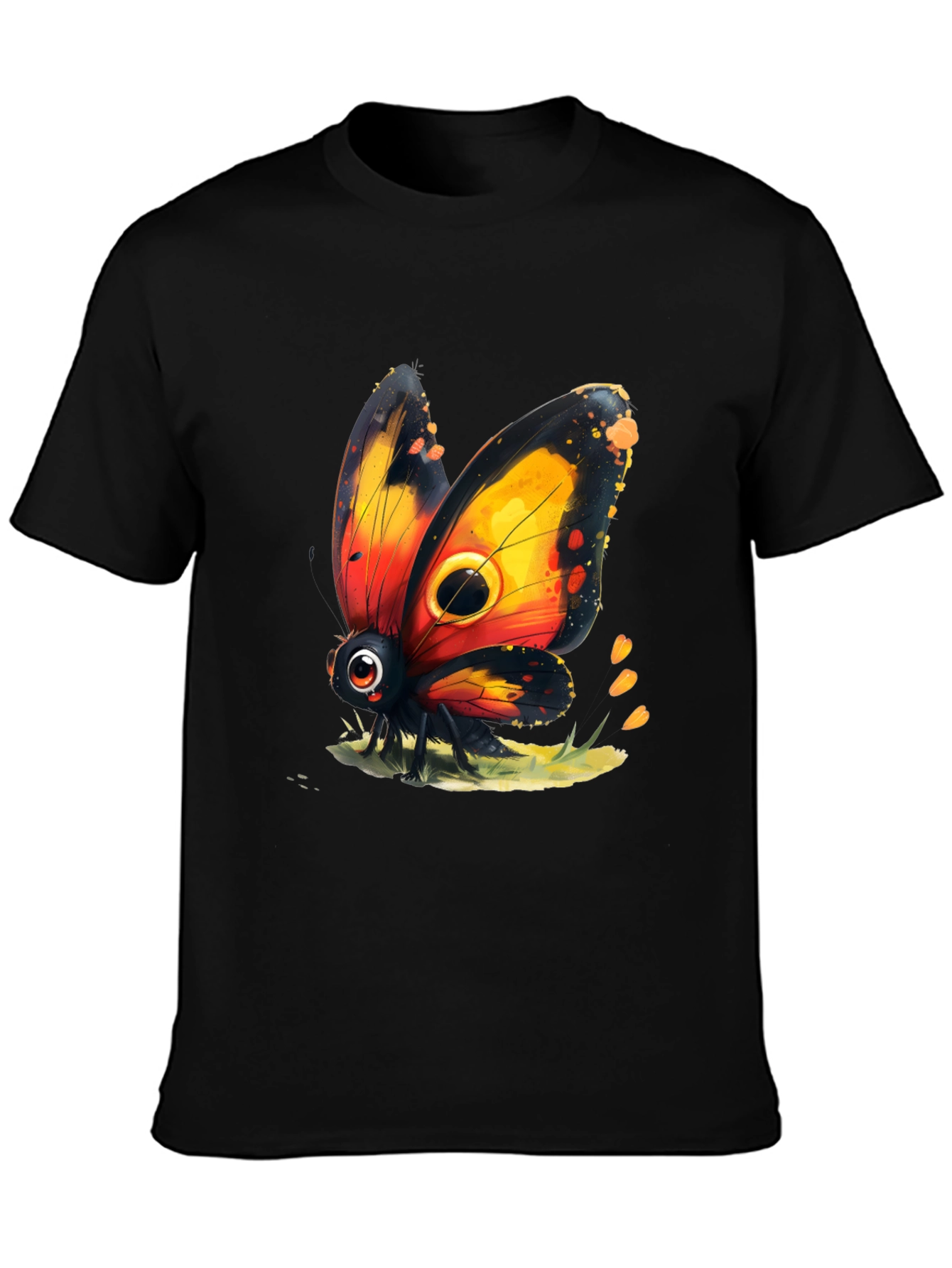 Cartoon Butterfly Graphic Black T-Shirt