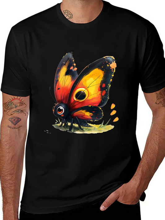 Cartoon Butterfly Graphic Black T-Shirt