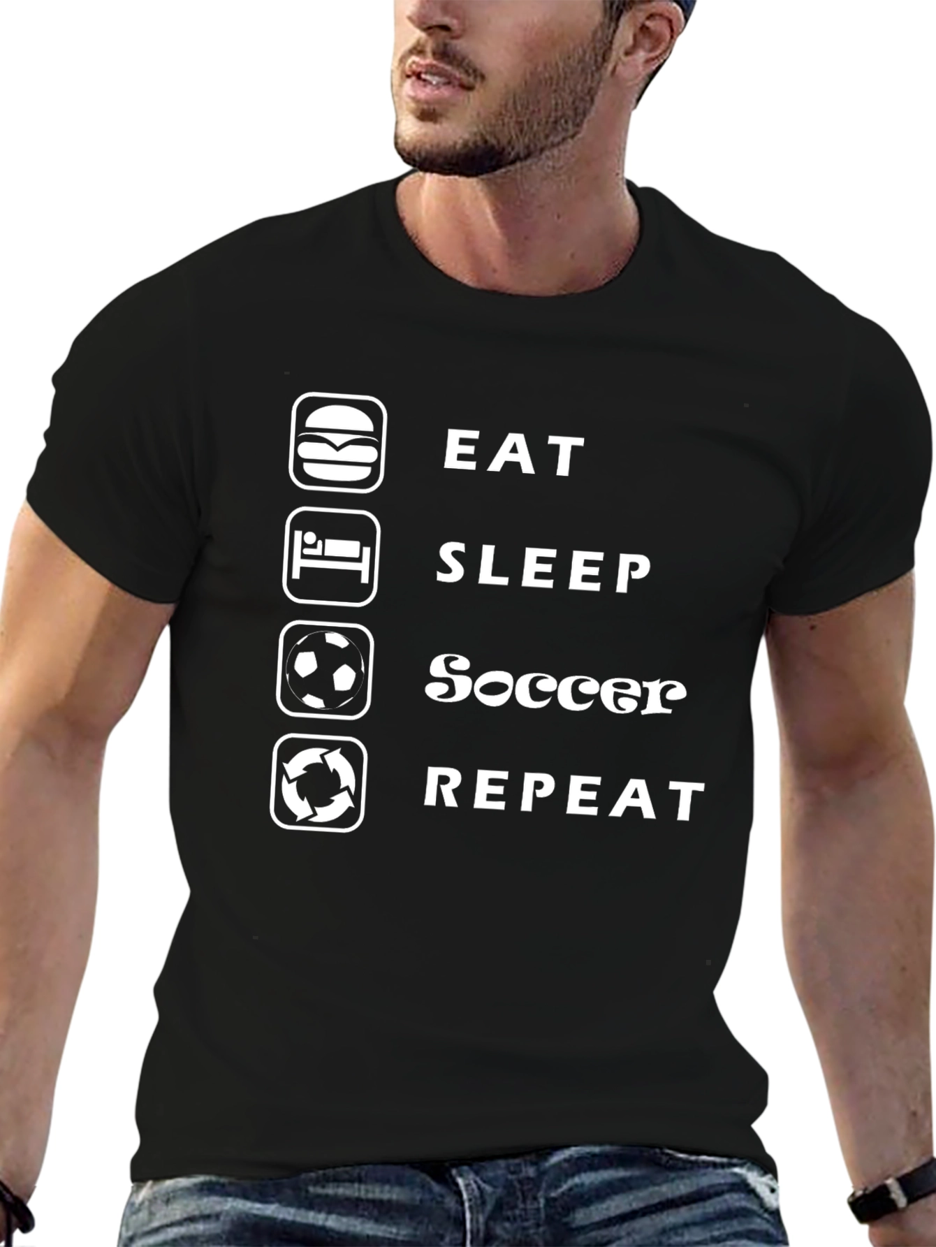 Eat Sleep Soccer Repeat Black Graphic Tee