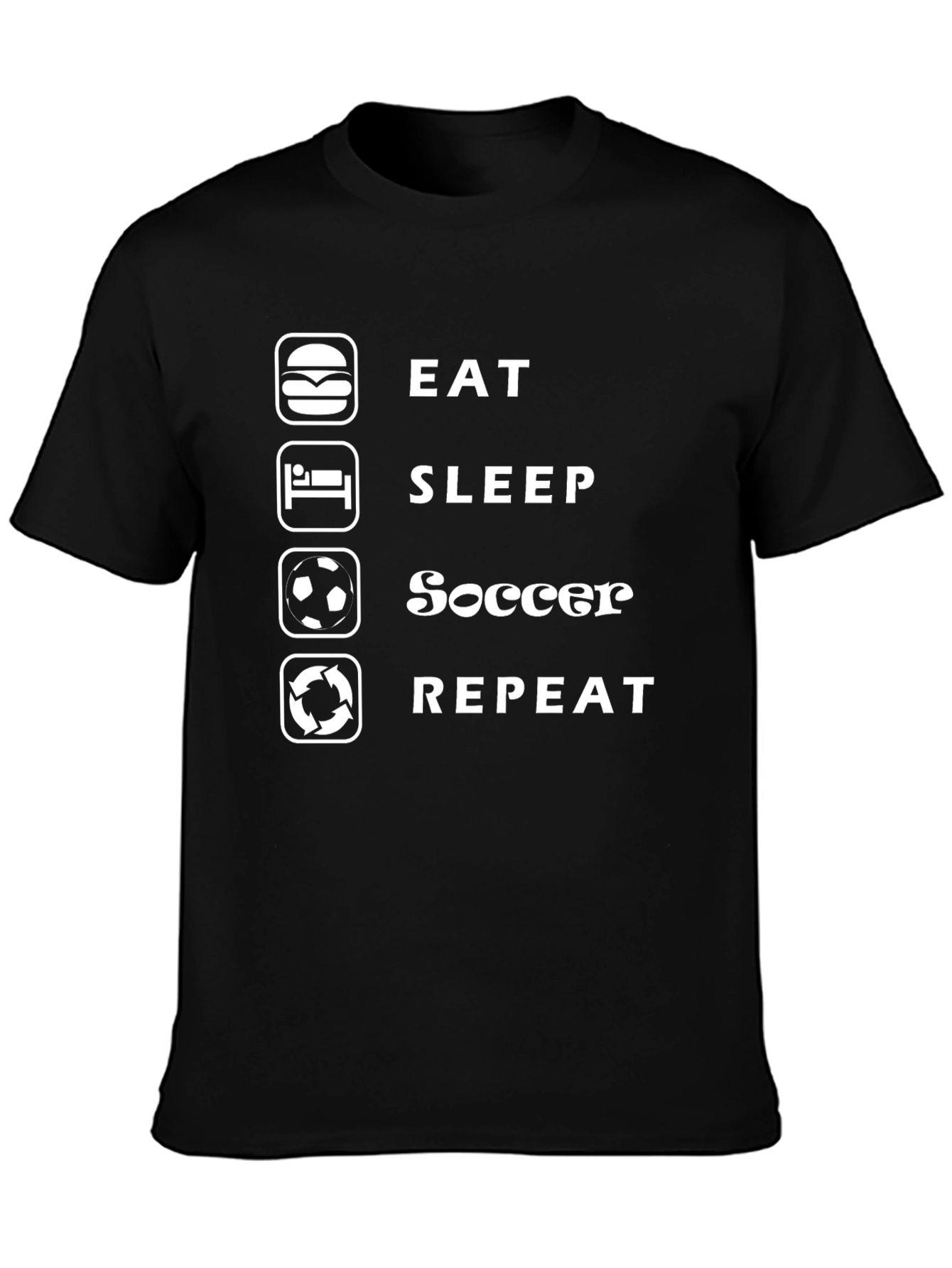 Eat Sleep Soccer Repeat Black Graphic Tee