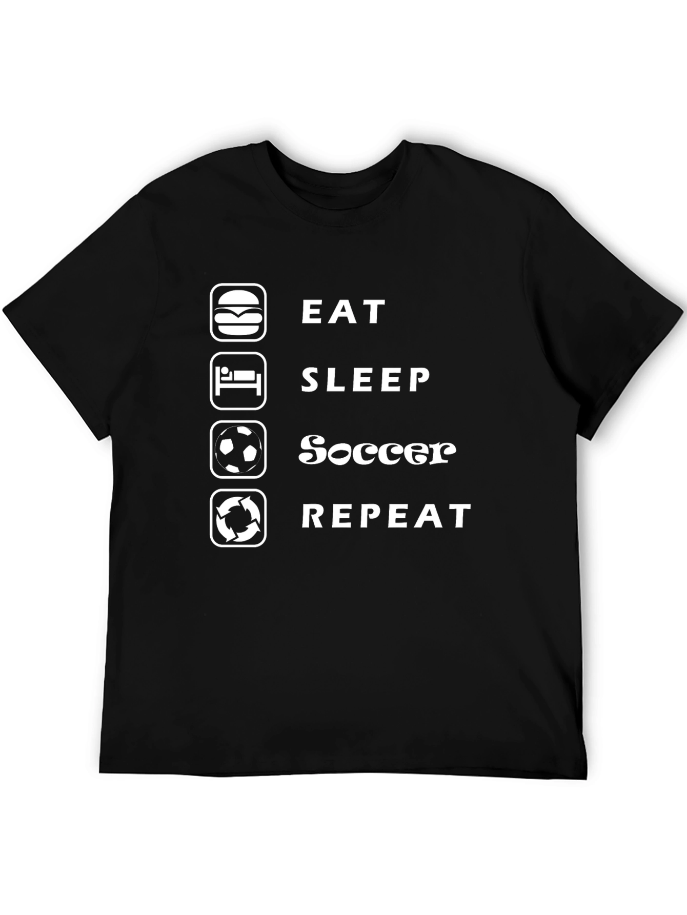 Eat Sleep Soccer Repeat Black Graphic Tee