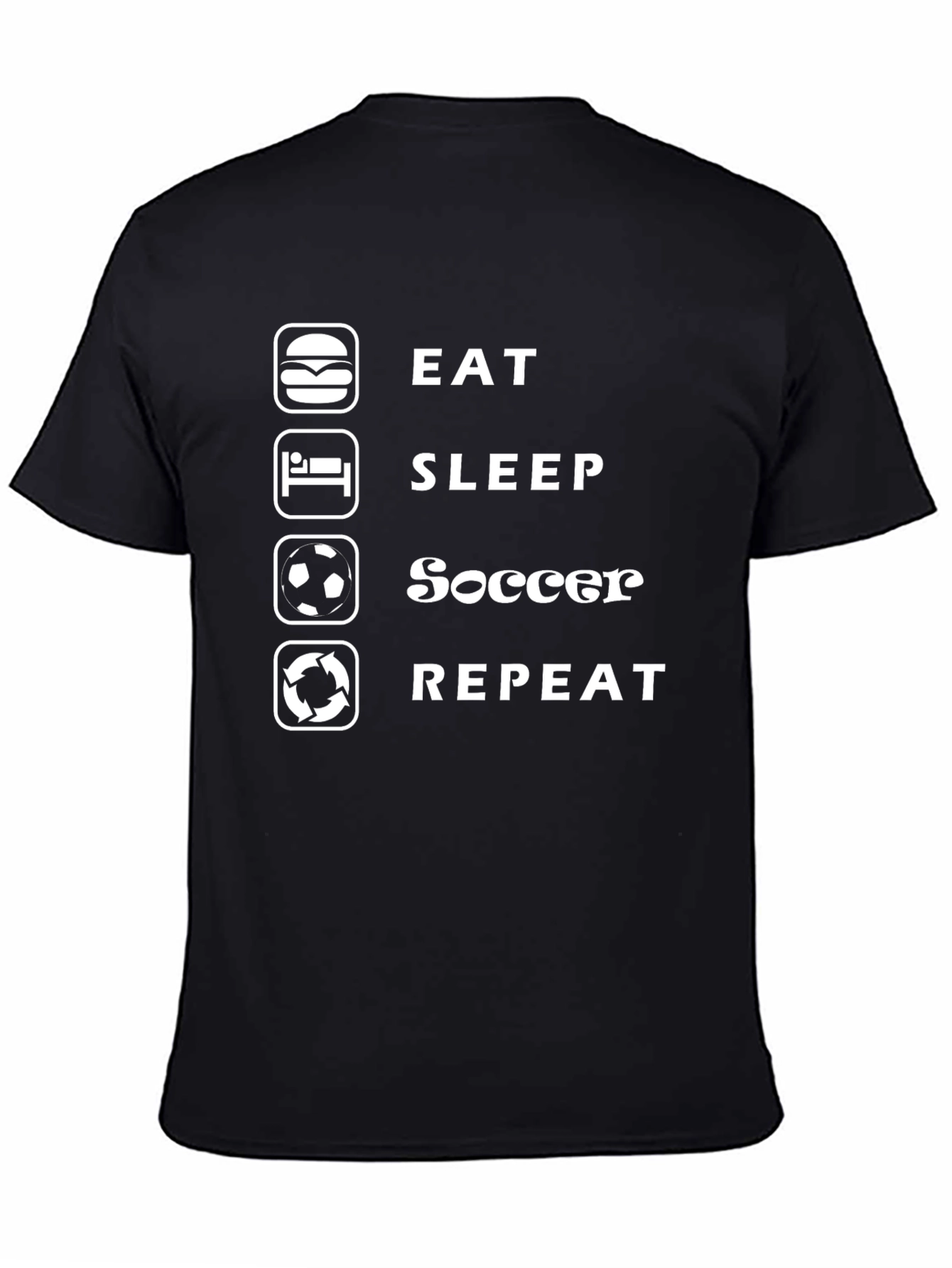 Eat Sleep Soccer Repeat Black Graphic Tee