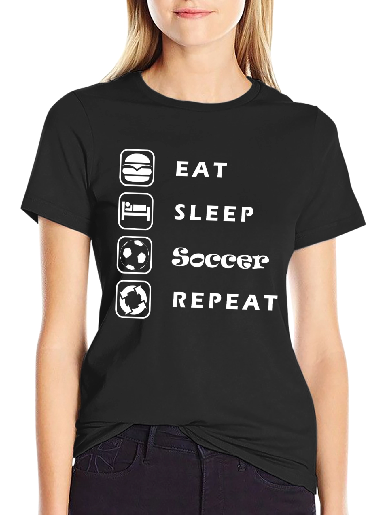 Eat Sleep Soccer Repeat Black Graphic Tee