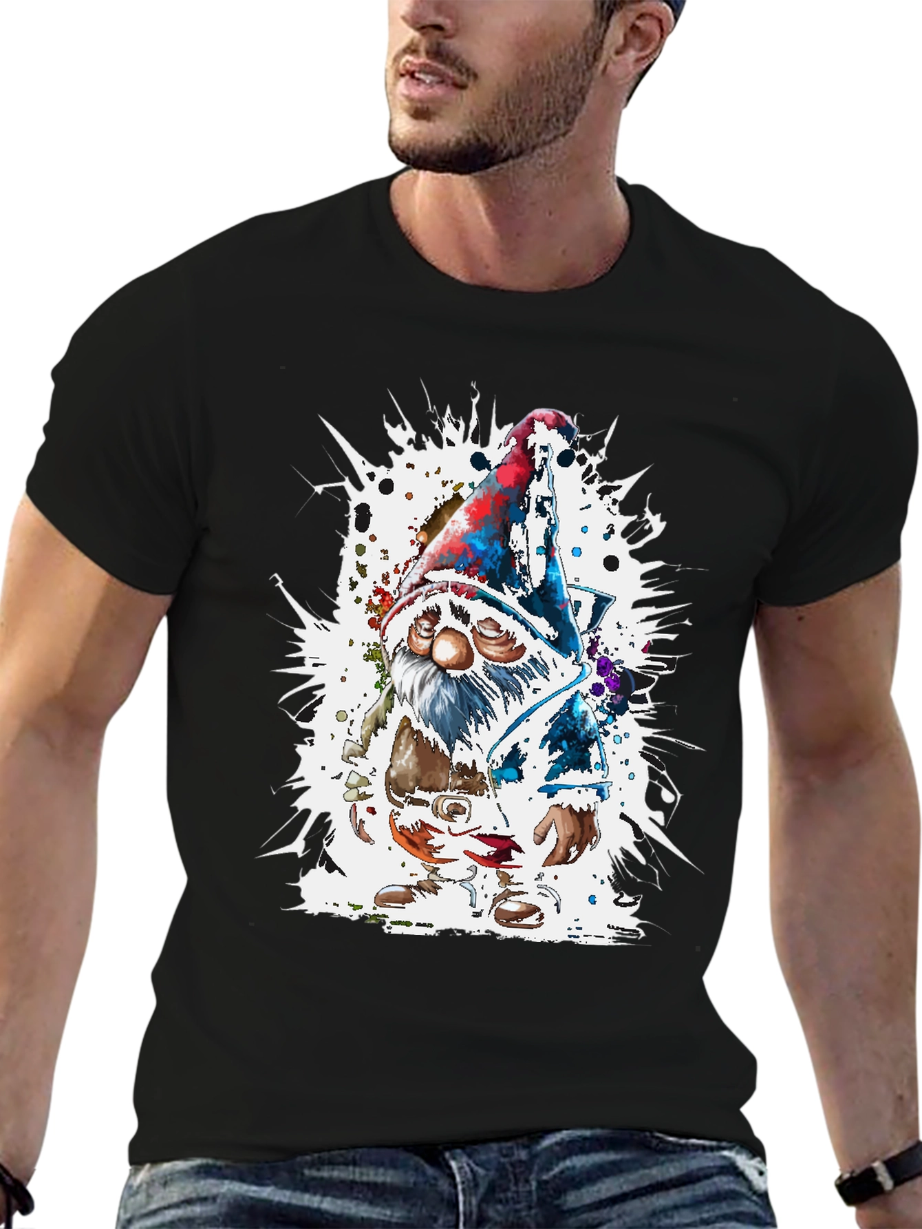 Whimsical Gnome Graphic Tee - Mens Black T-Shirt