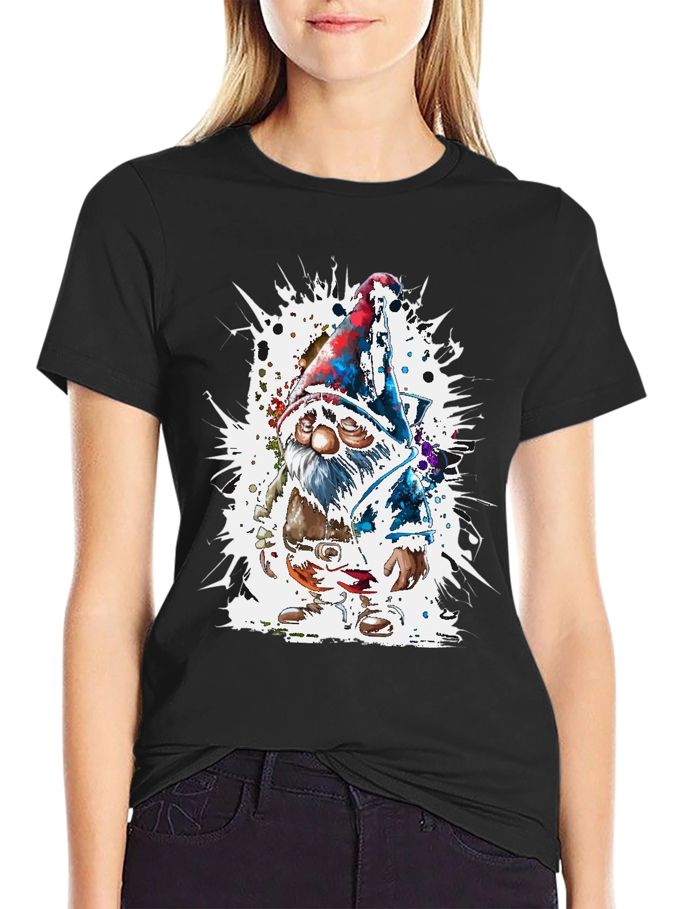Whimsical Gnome Graphic Tee - Mens Black T-Shirt
