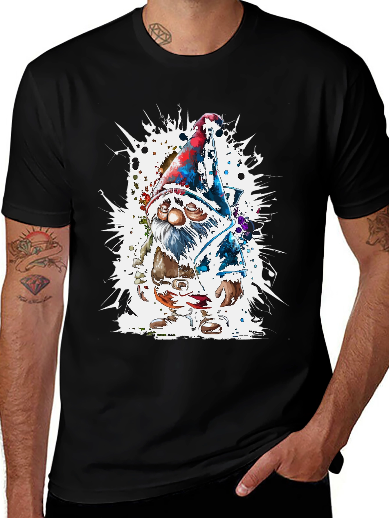 Whimsical Gnome Graphic Tee - Mens Black T-Shirt