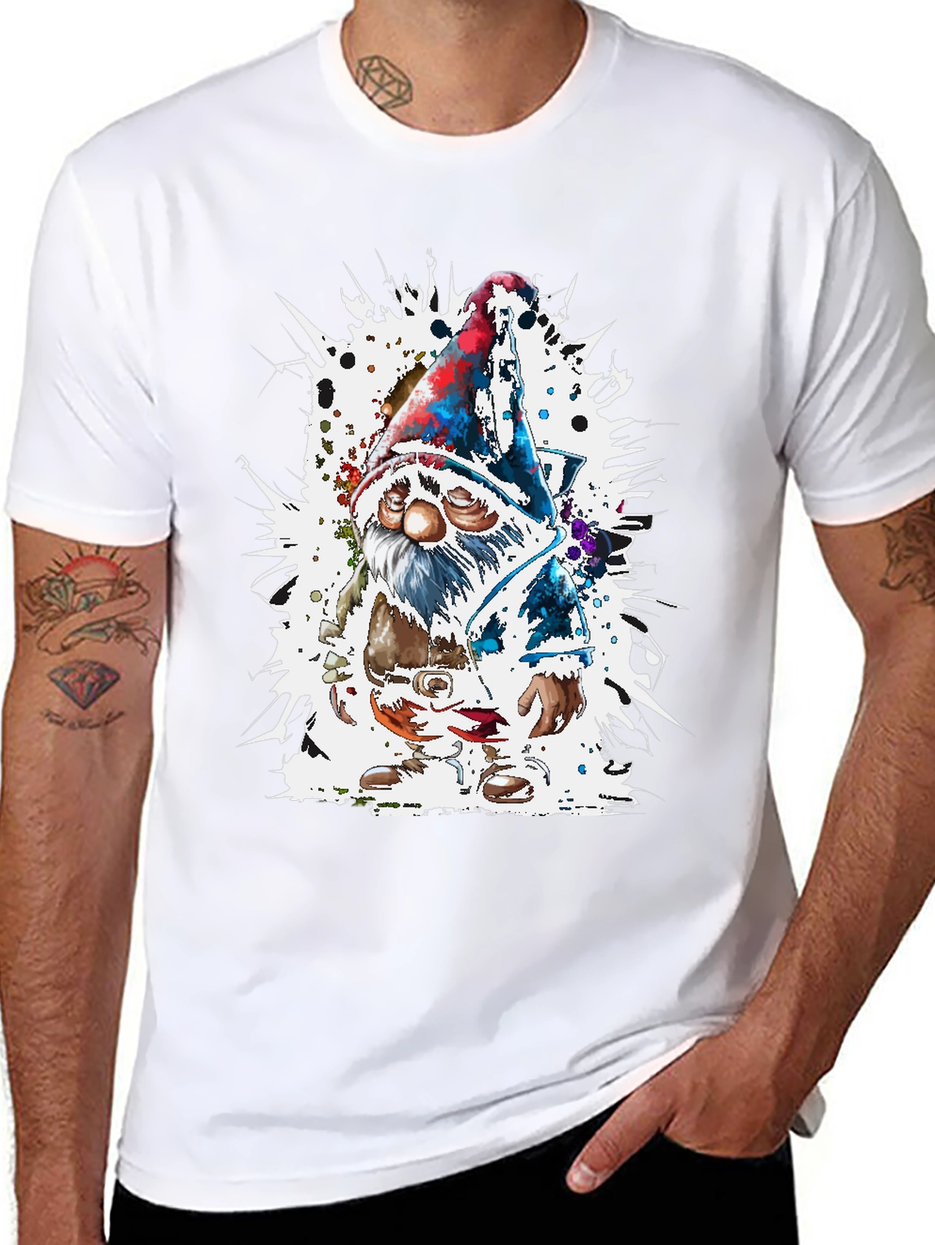 Whimsical Gnome Graphic Tee - Mens Black T-Shirt