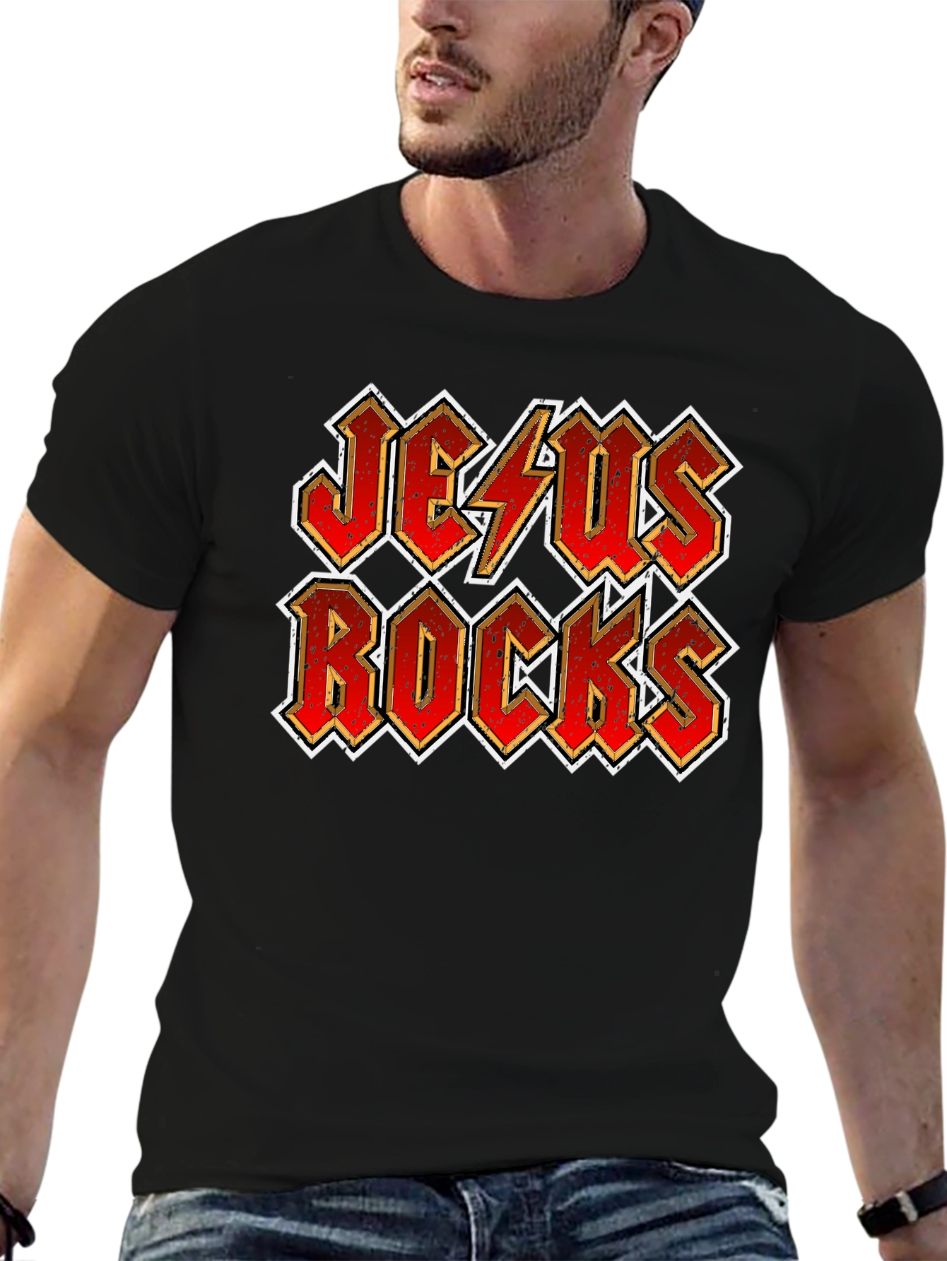 Jesus Rocks Graphic Tee - Christian Rock Music T-Shirt