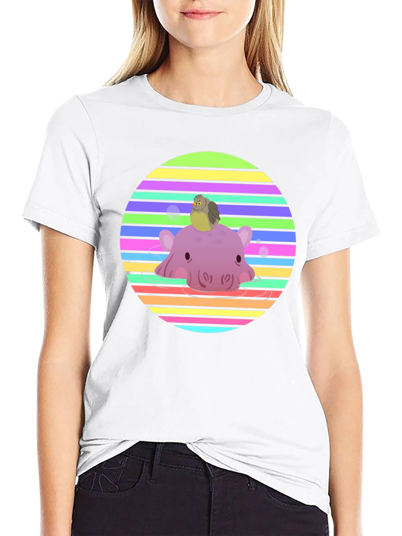 Cute Bird and Hippo T-Shirt