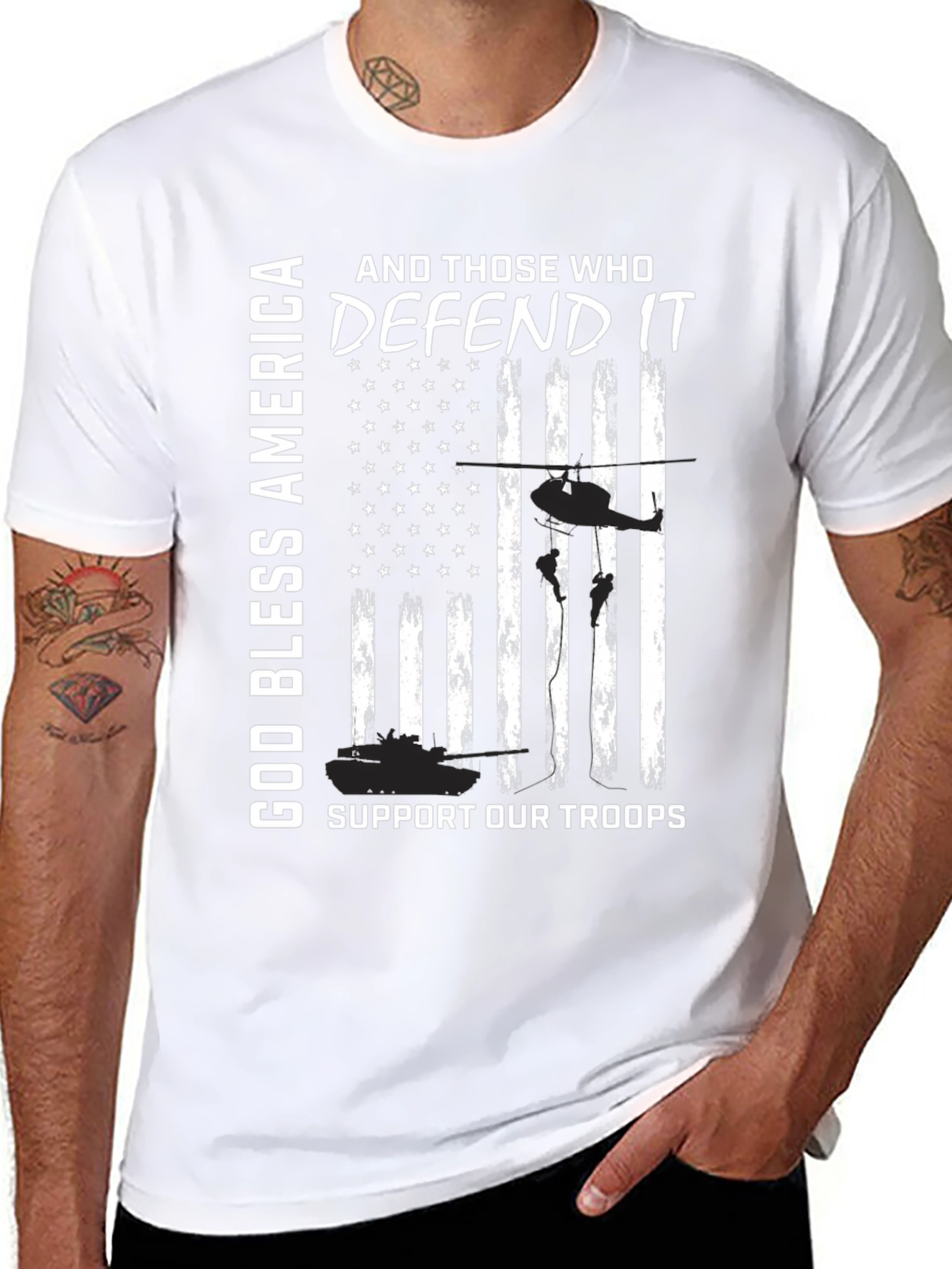 God Bless America Support Our Troops Patriotic Tee