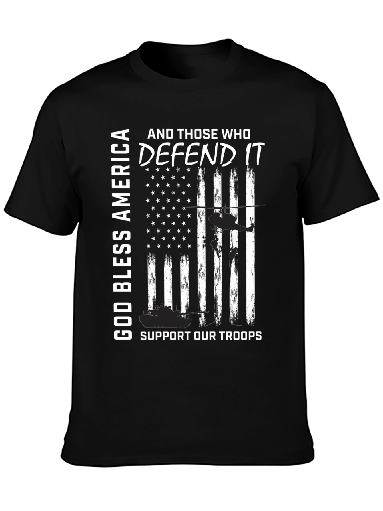 God Bless America Support Our Troops Patriotic Tee