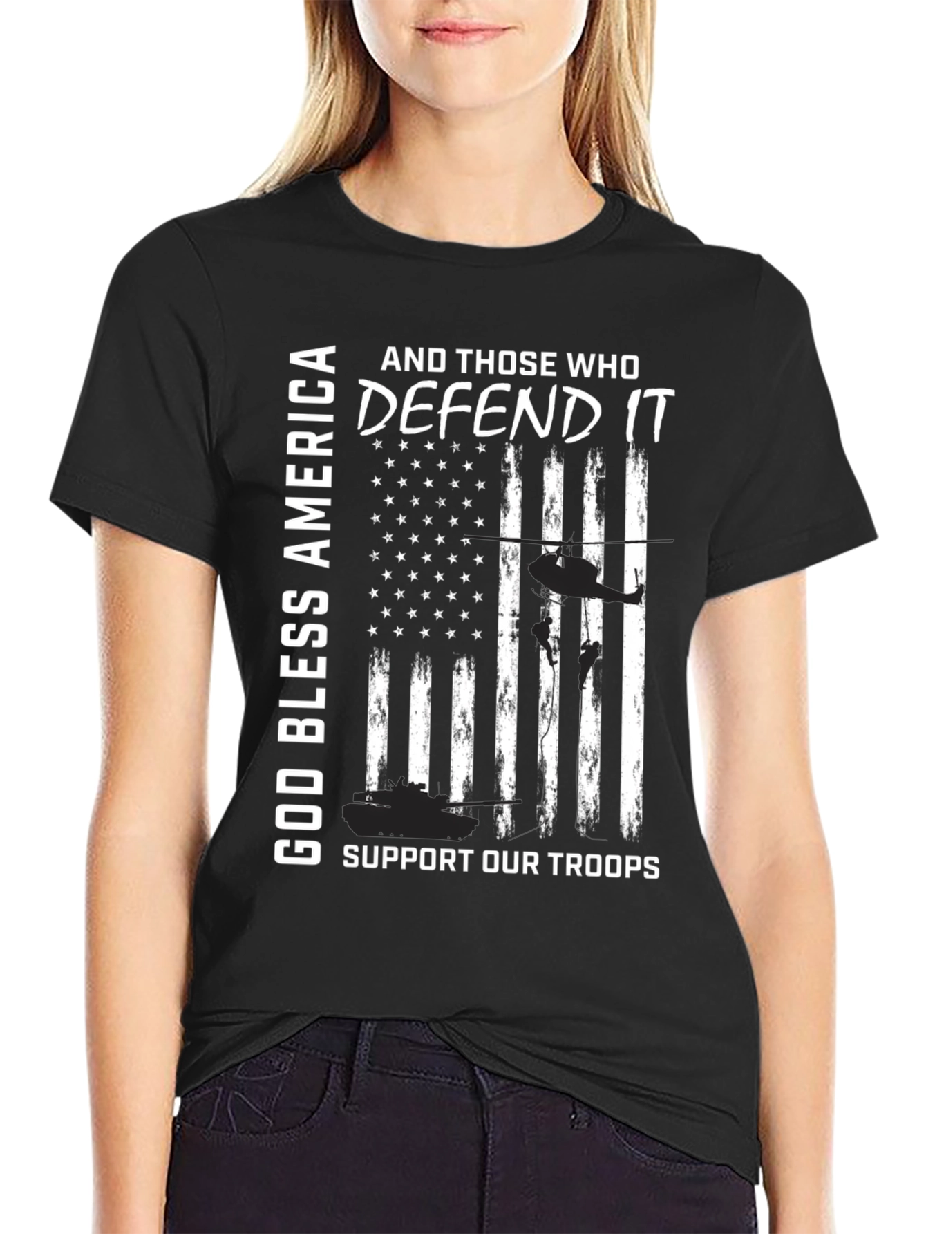 God Bless America Support Our Troops Patriotic Tee
