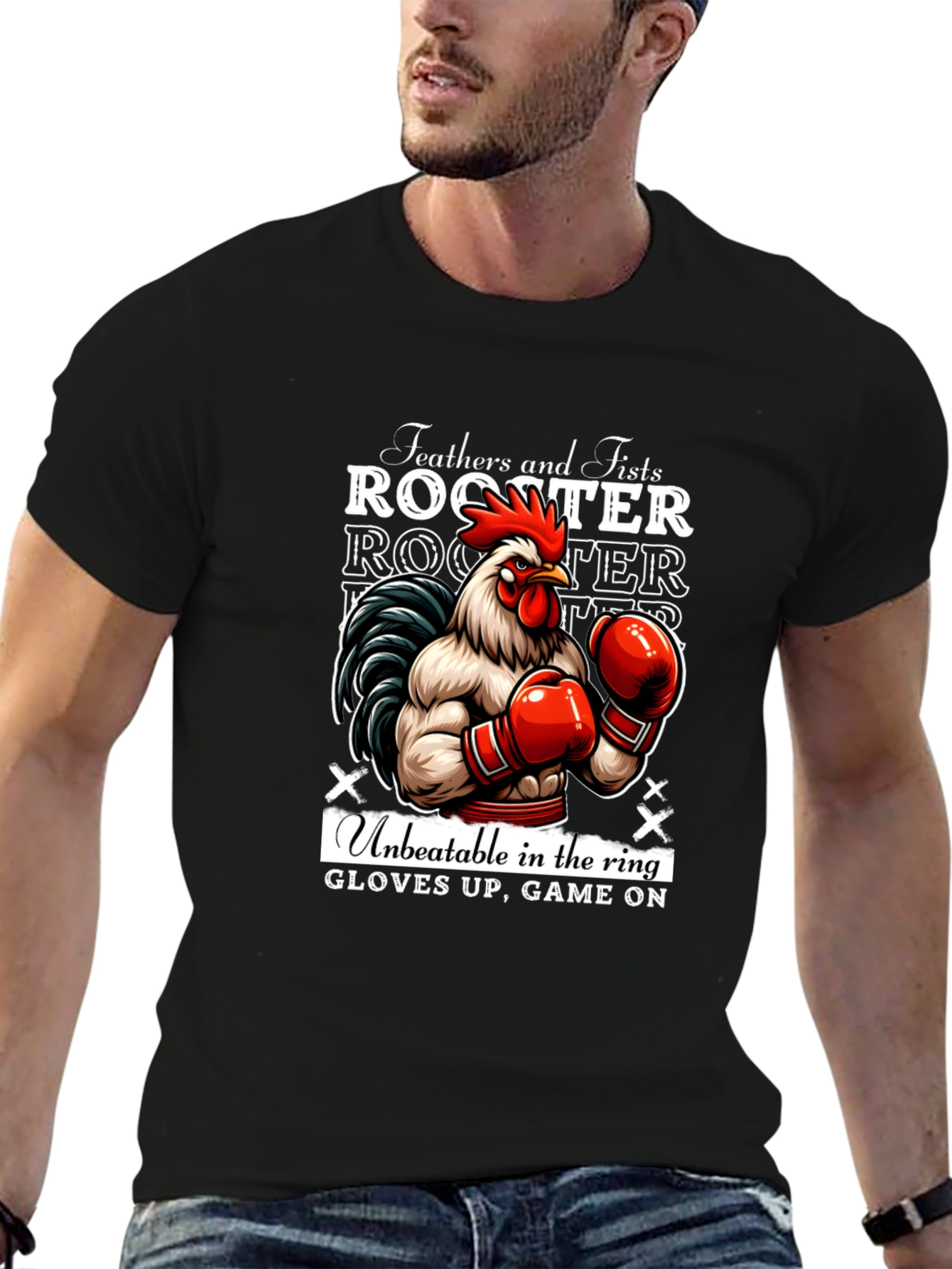 Rooster Boxer Graphic Tee - Feathers and Fists