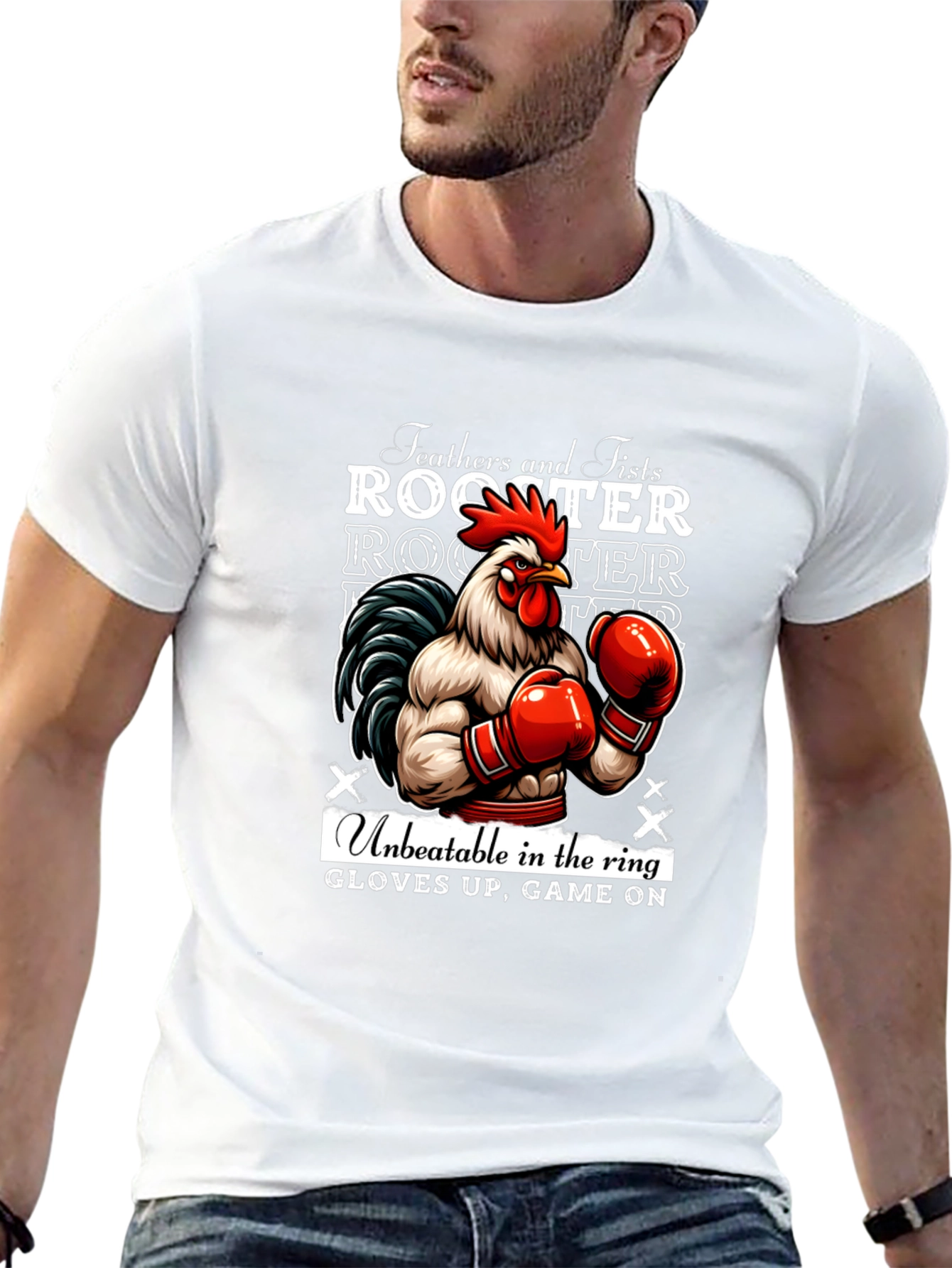 Rooster Boxer Graphic Tee - Feathers and Fists