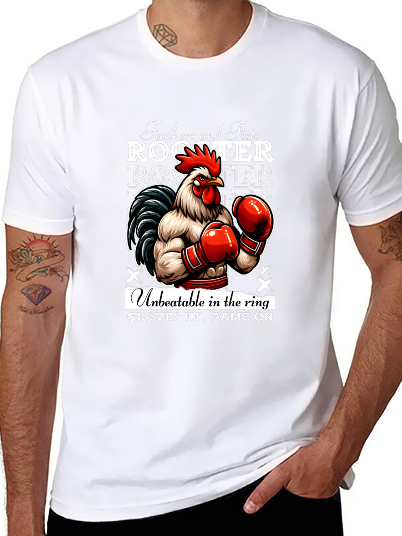 Rooster Boxer Graphic Tee - Feathers and Fists