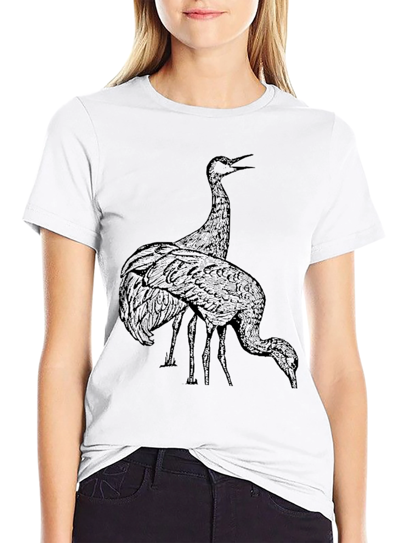 Crane Graphic Tee - Black Crew Neck T-Shirt