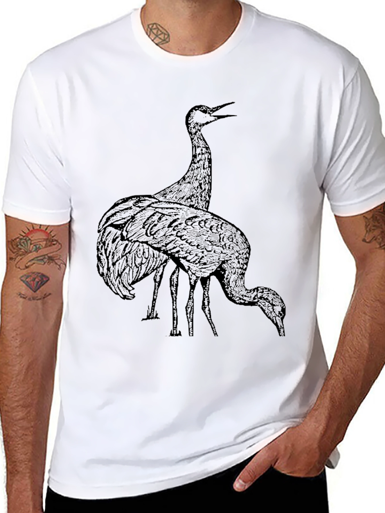 Crane Graphic Tee - Black Crew Neck T-Shirt
