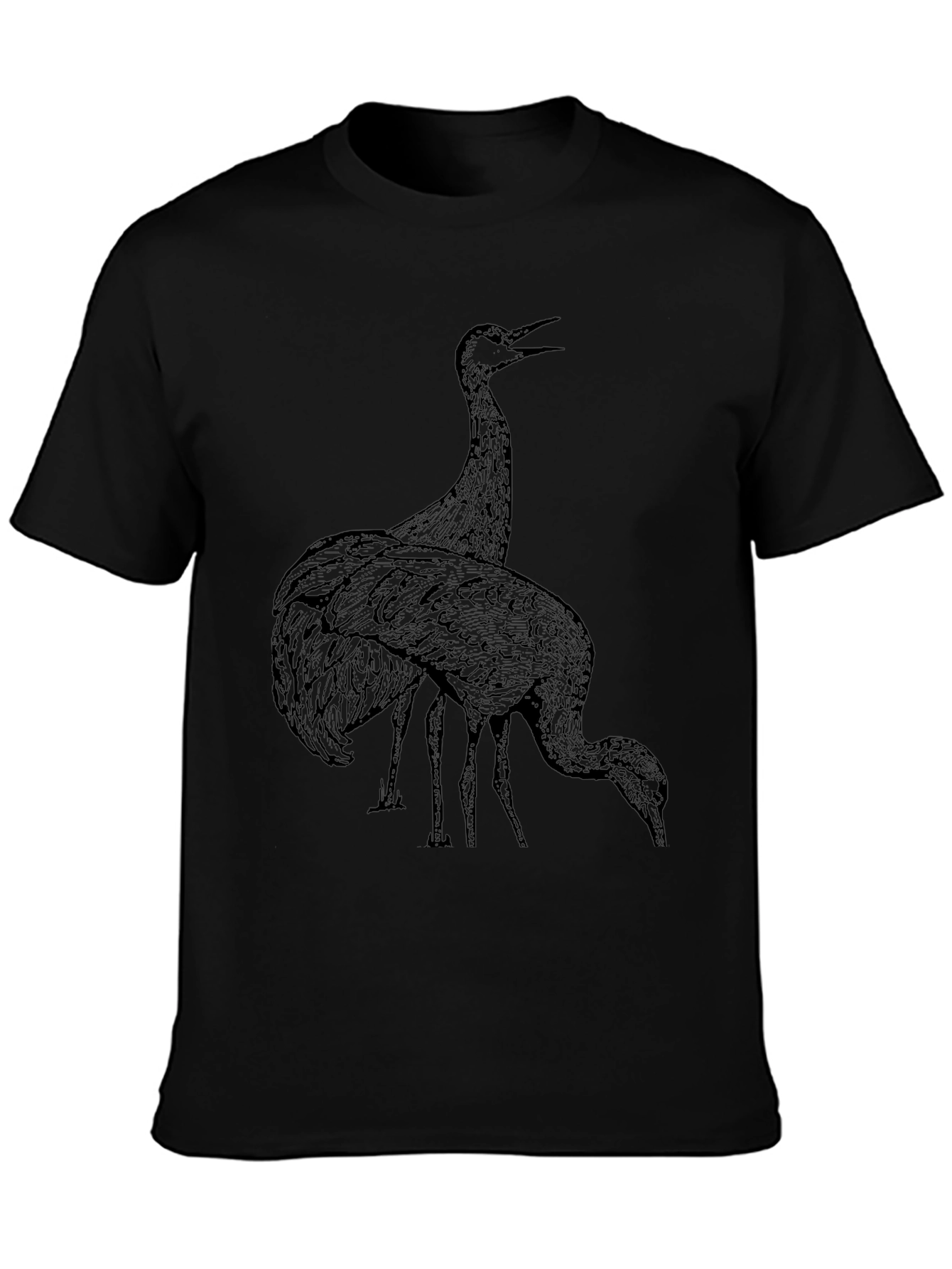 Crane Graphic Tee - Black Crew Neck T-Shirt