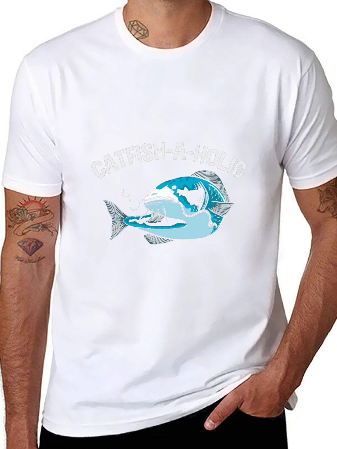 Catfish-A-Holic Graphic Tee - Fishing Humor Shirt