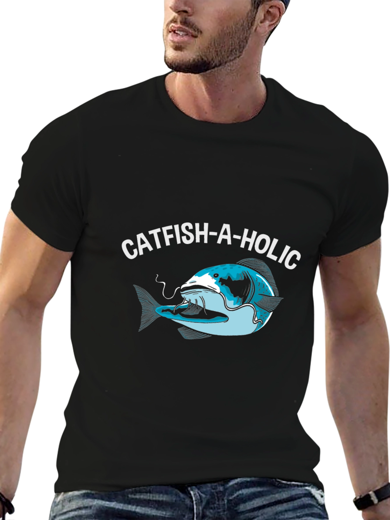 Catfish-A-Holic Graphic Tee - Fishing Humor Shirt