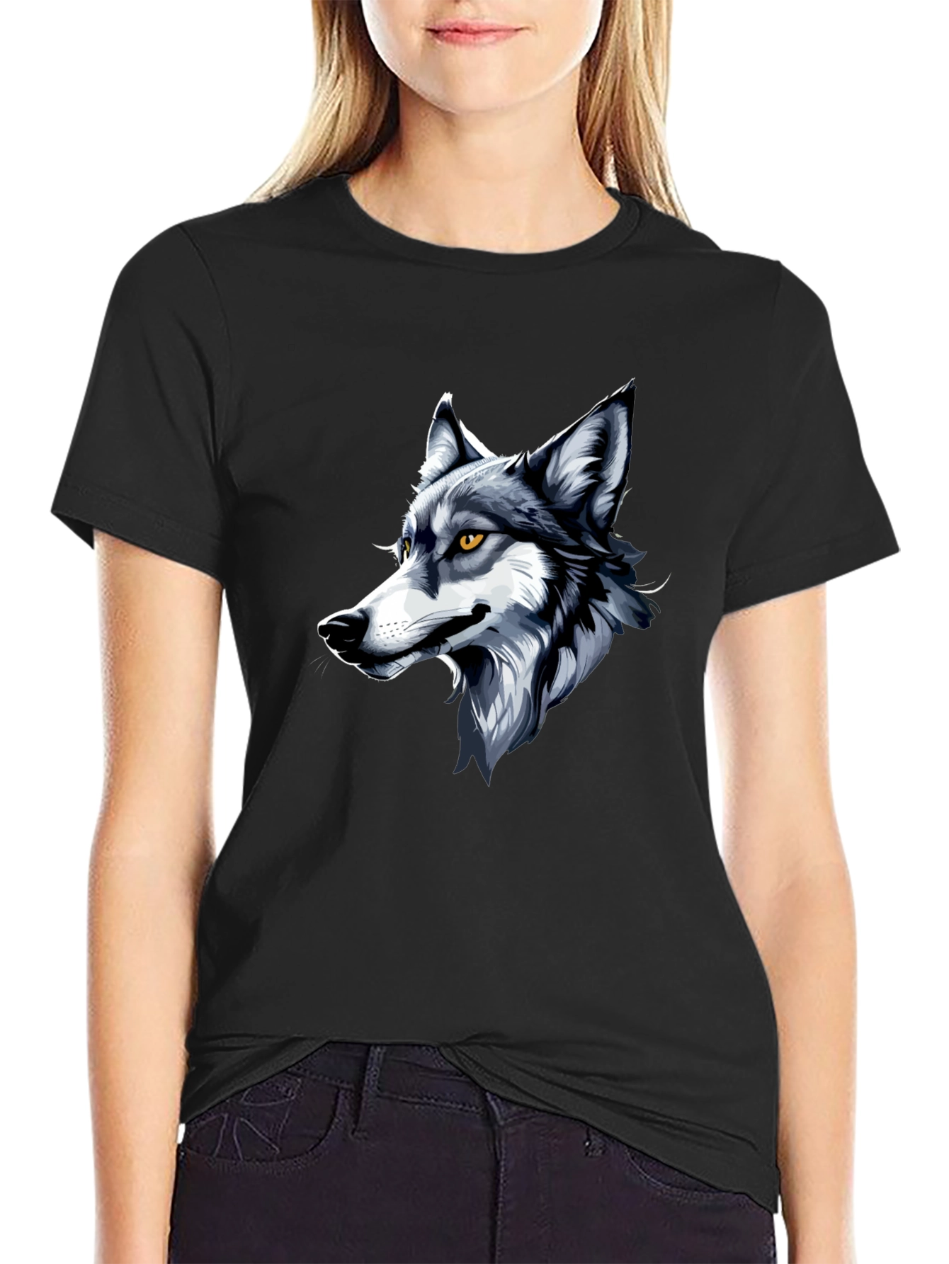 Cool Wolf Graphic Tee - Black Cotton Shirt