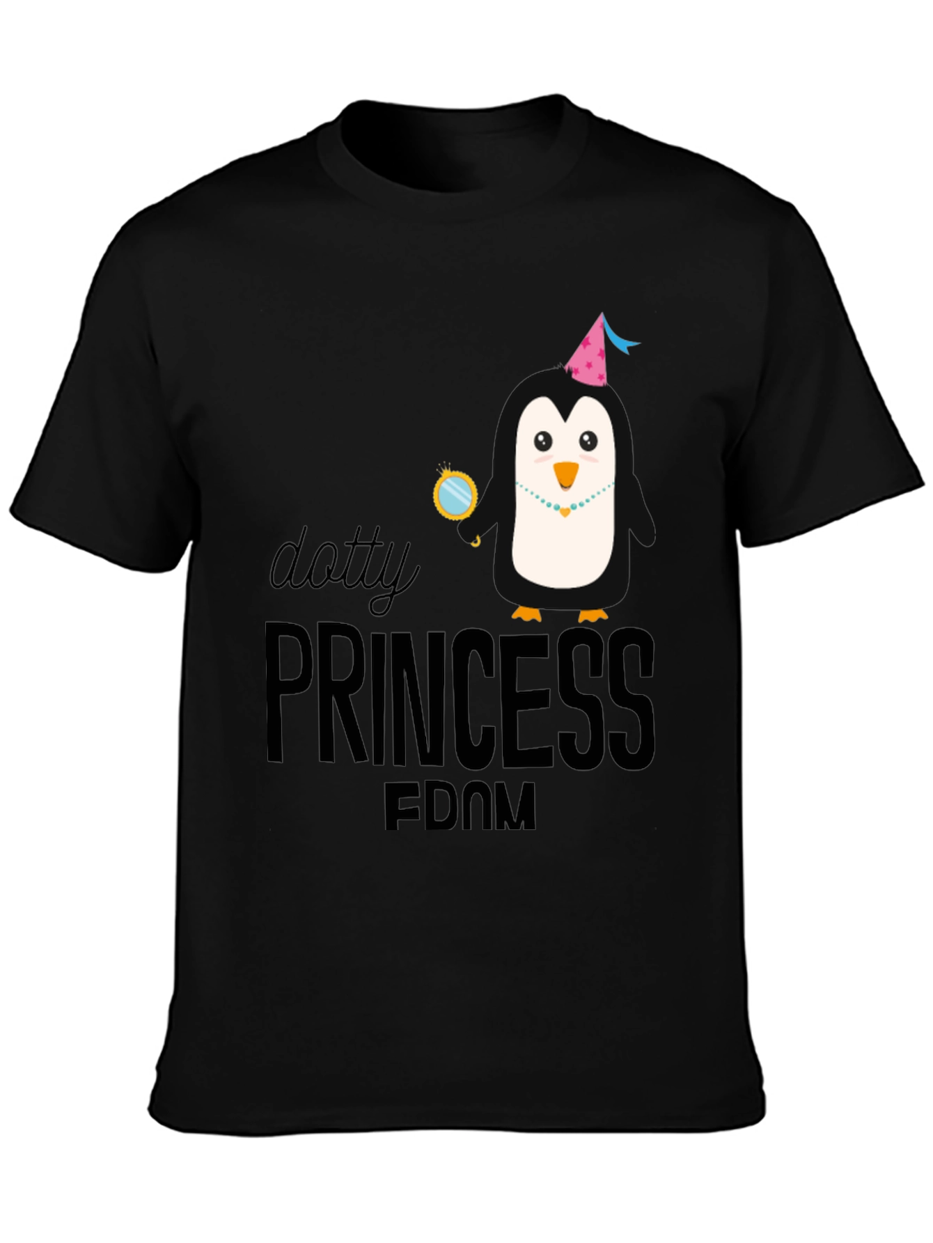 Dotty Princess Penguin Black T-Shirt