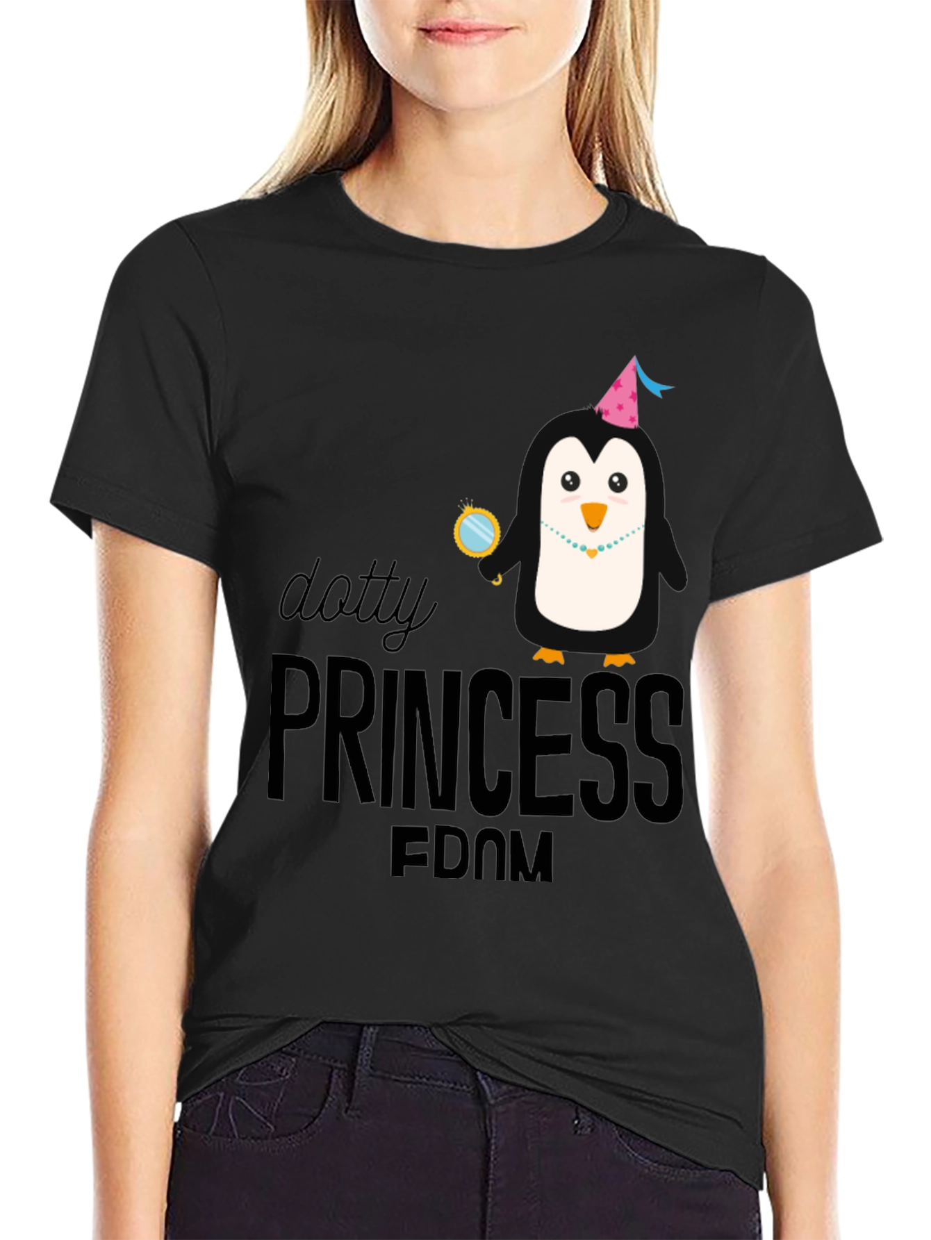 Dotty Princess Penguin Black T-Shirt