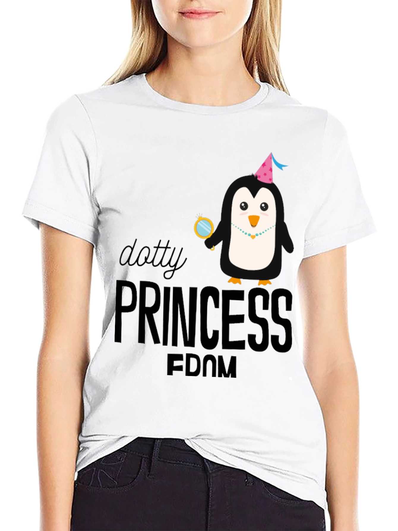 Dotty Princess Penguin Black T-Shirt