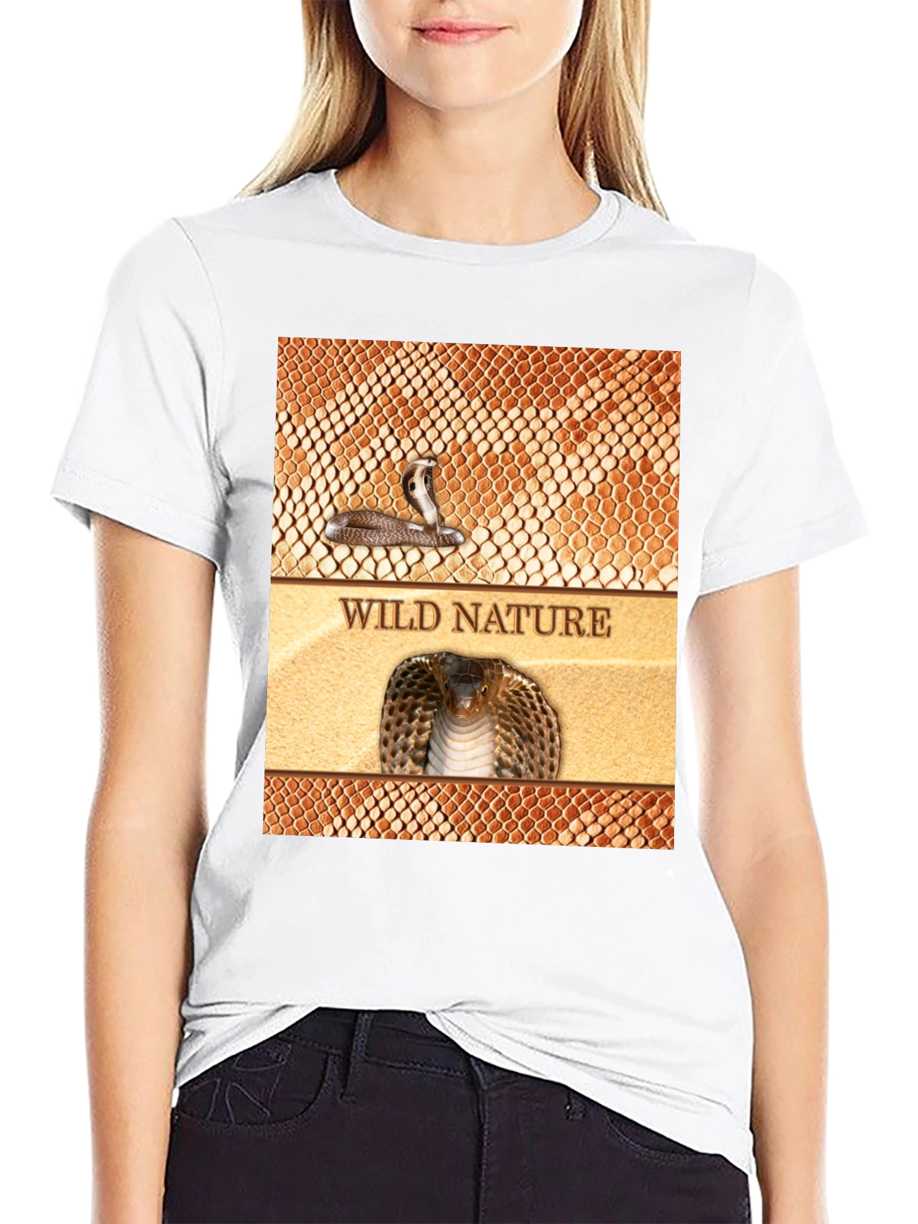 Wild Nature Snake Print Black T-Shirt