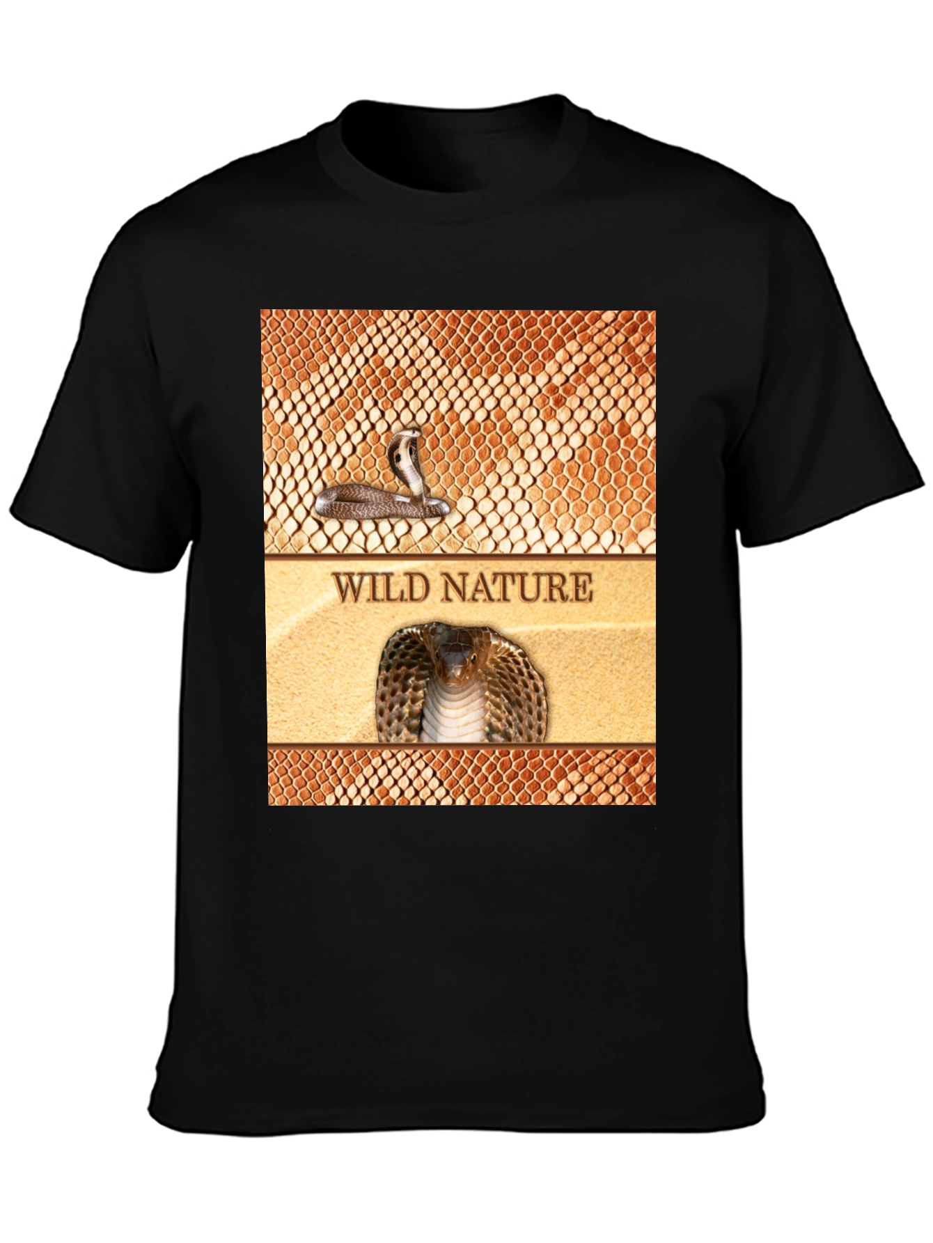 Wild Nature Snake Print Black T-Shirt