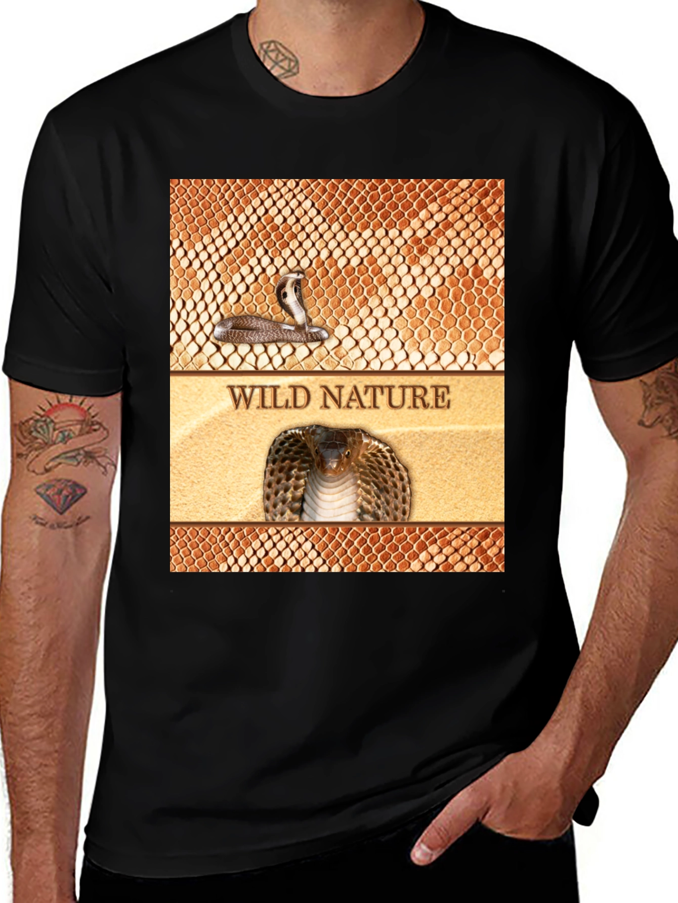 Wild Nature Snake Print Black T-Shirt