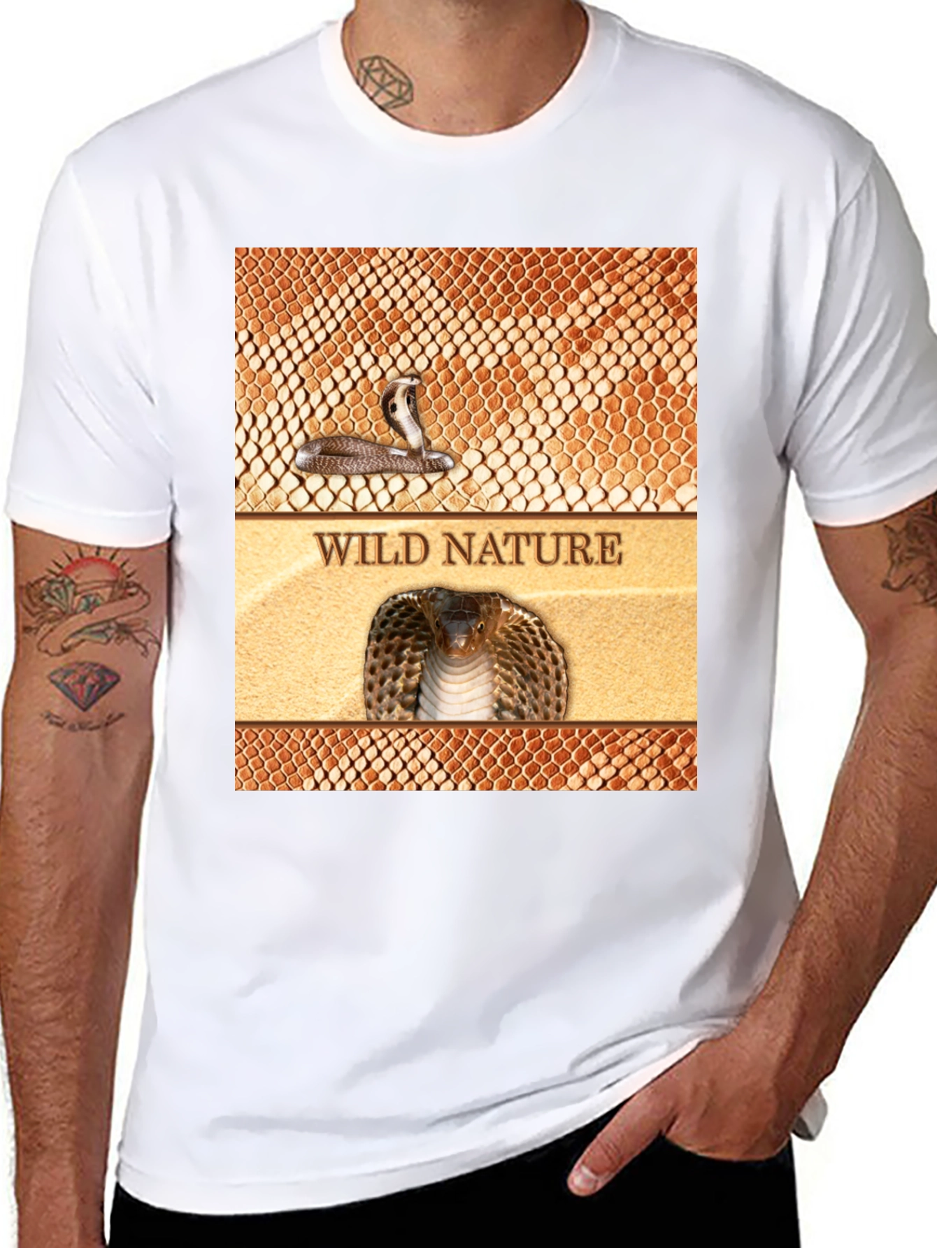 Wild Nature Snake Print Black T-Shirt