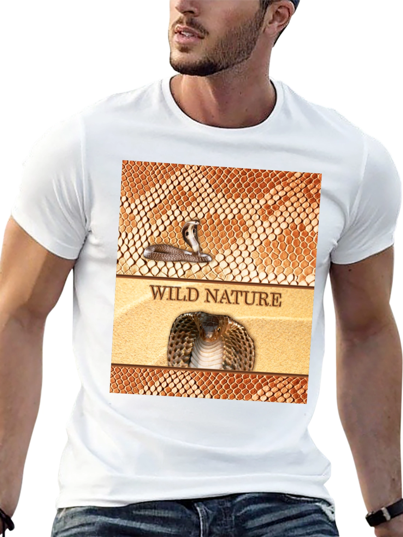 Wild Nature Snake Print Black T-Shirt