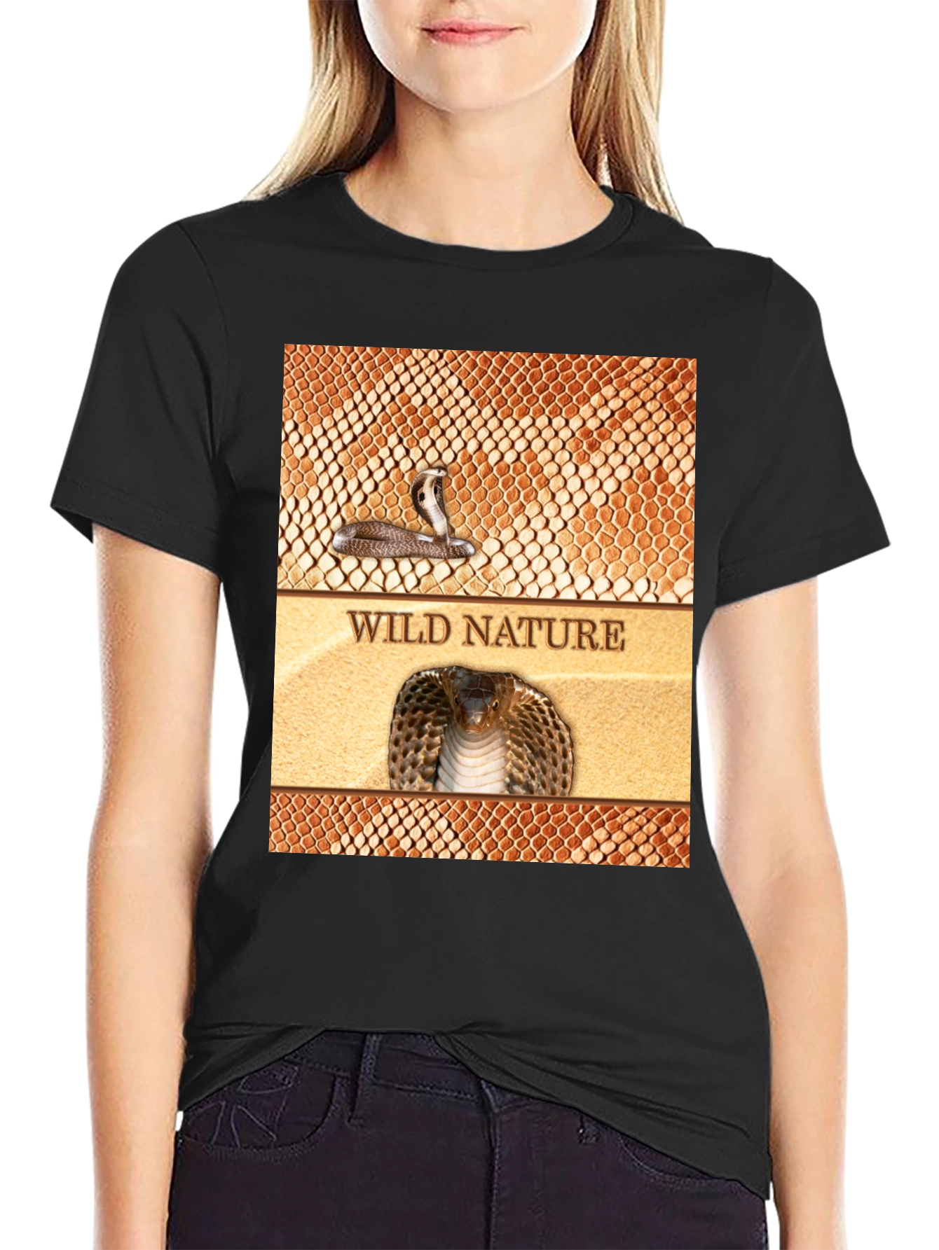 Wild Nature Snake Print Black T-Shirt