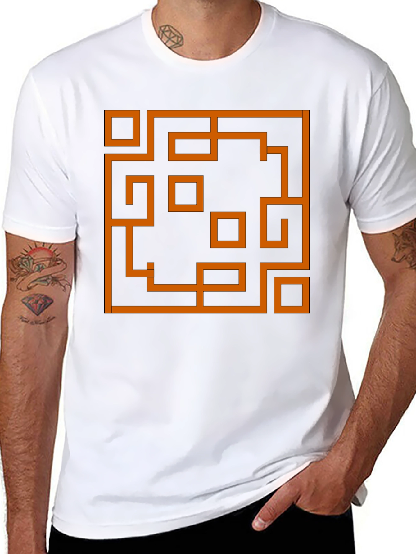 Abstract Maze Graphic Tee - Stylish Mens Black T-Shirt