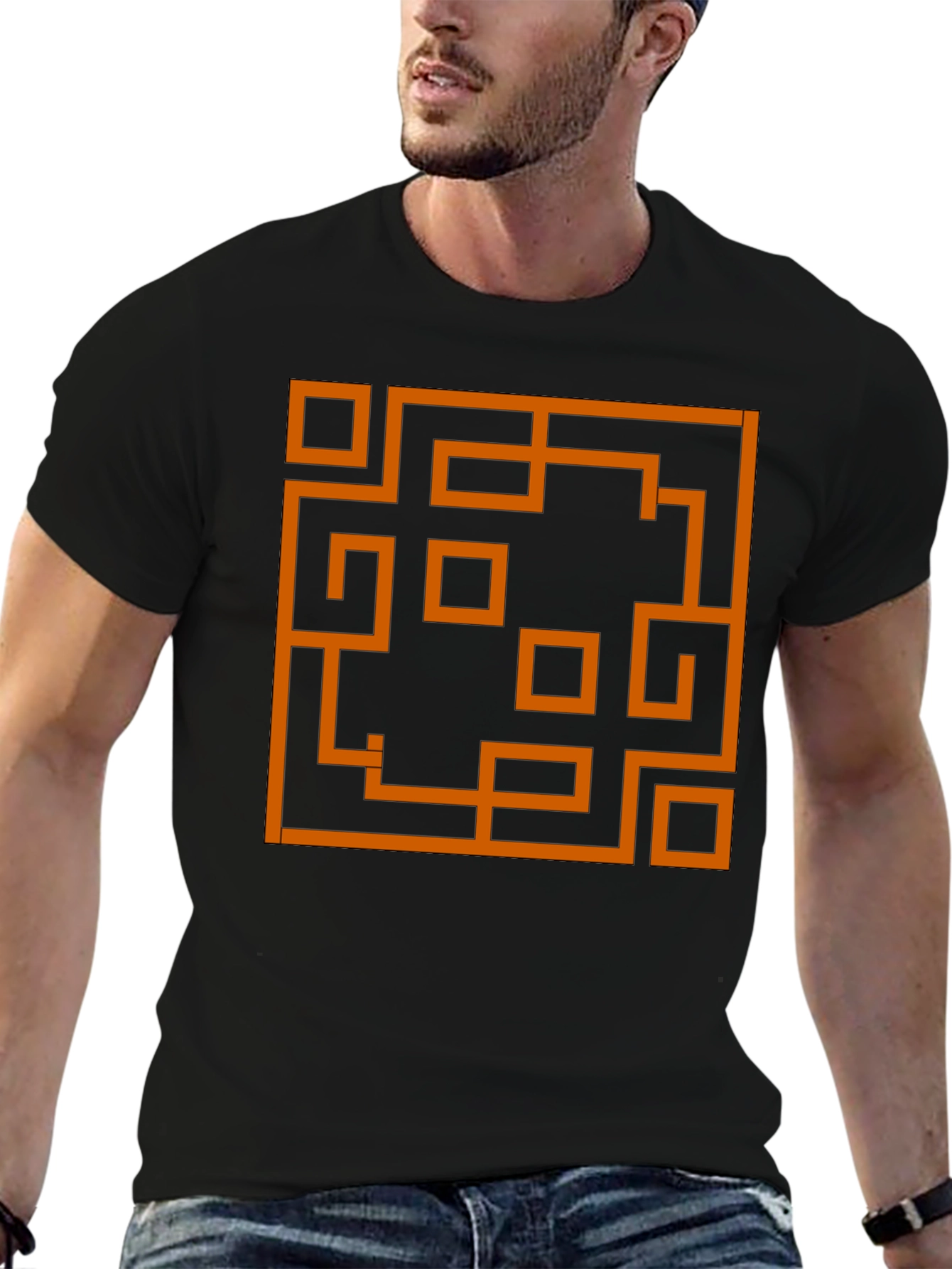 Abstract Maze Graphic Tee - Stylish Mens Black T-Shirt