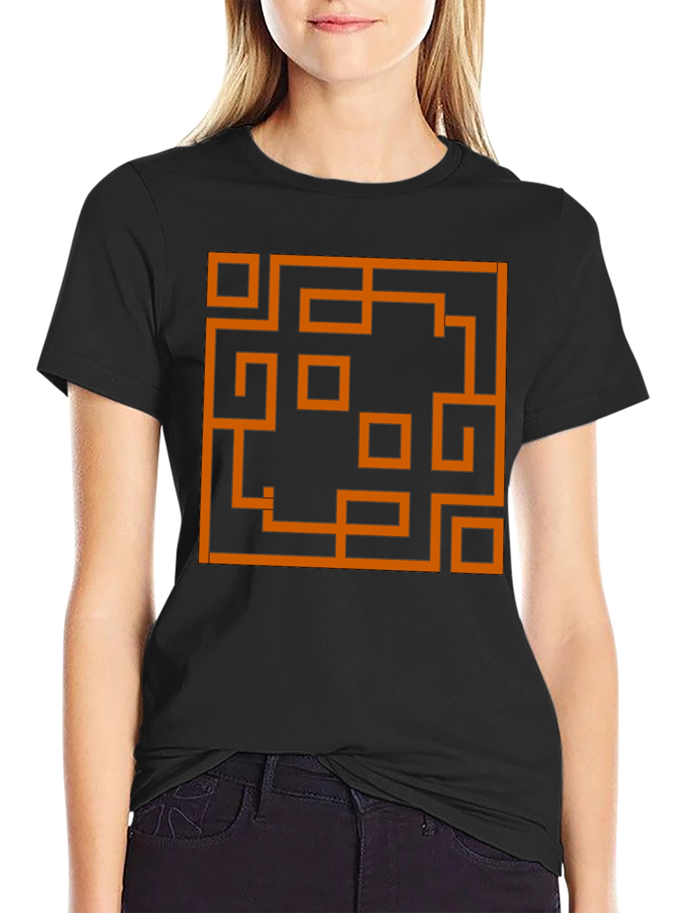 Abstract Maze Graphic Tee - Stylish Mens Black T-Shirt