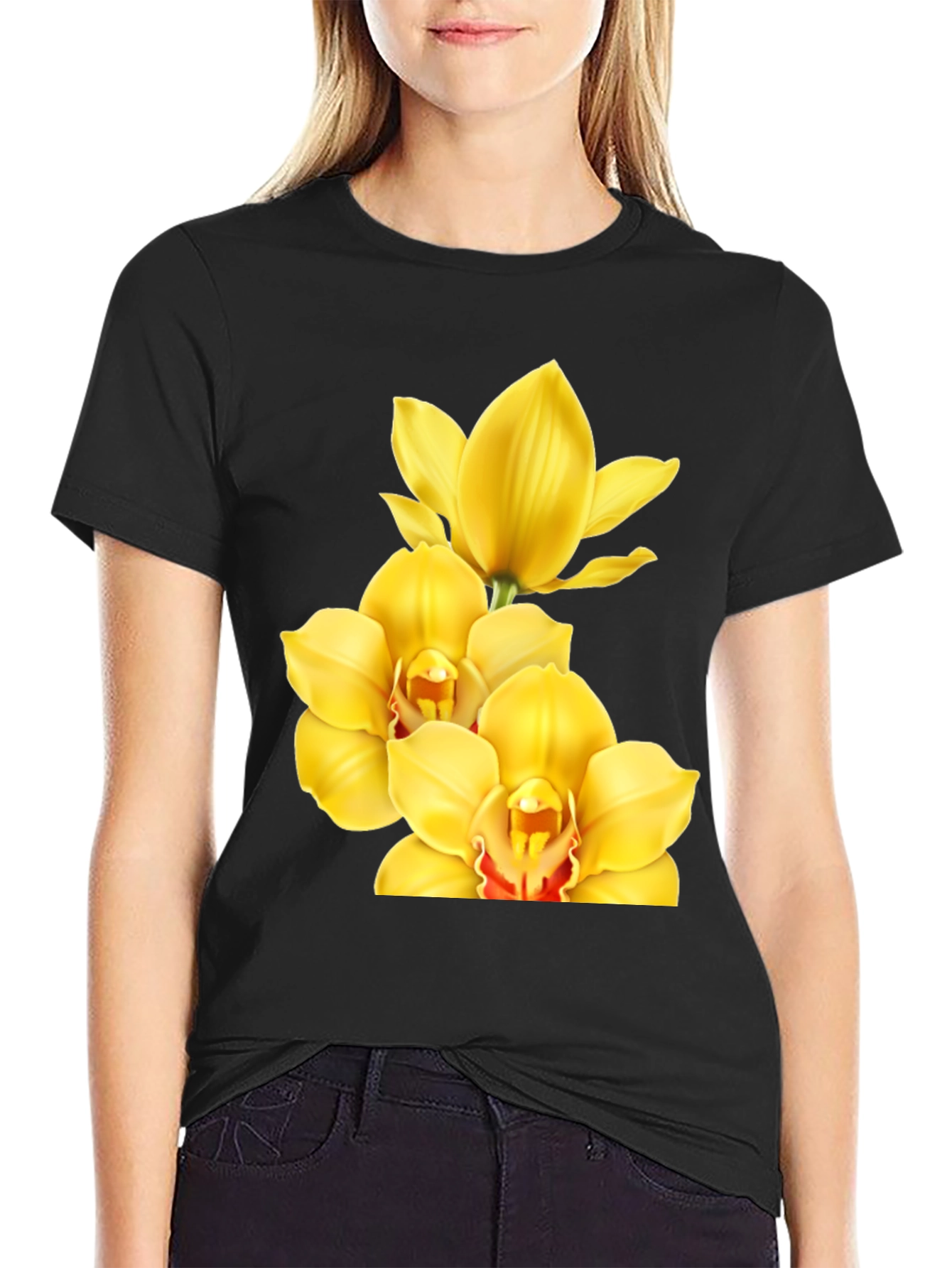Orchid Graphic Tee - Stylish Black T-Shirt