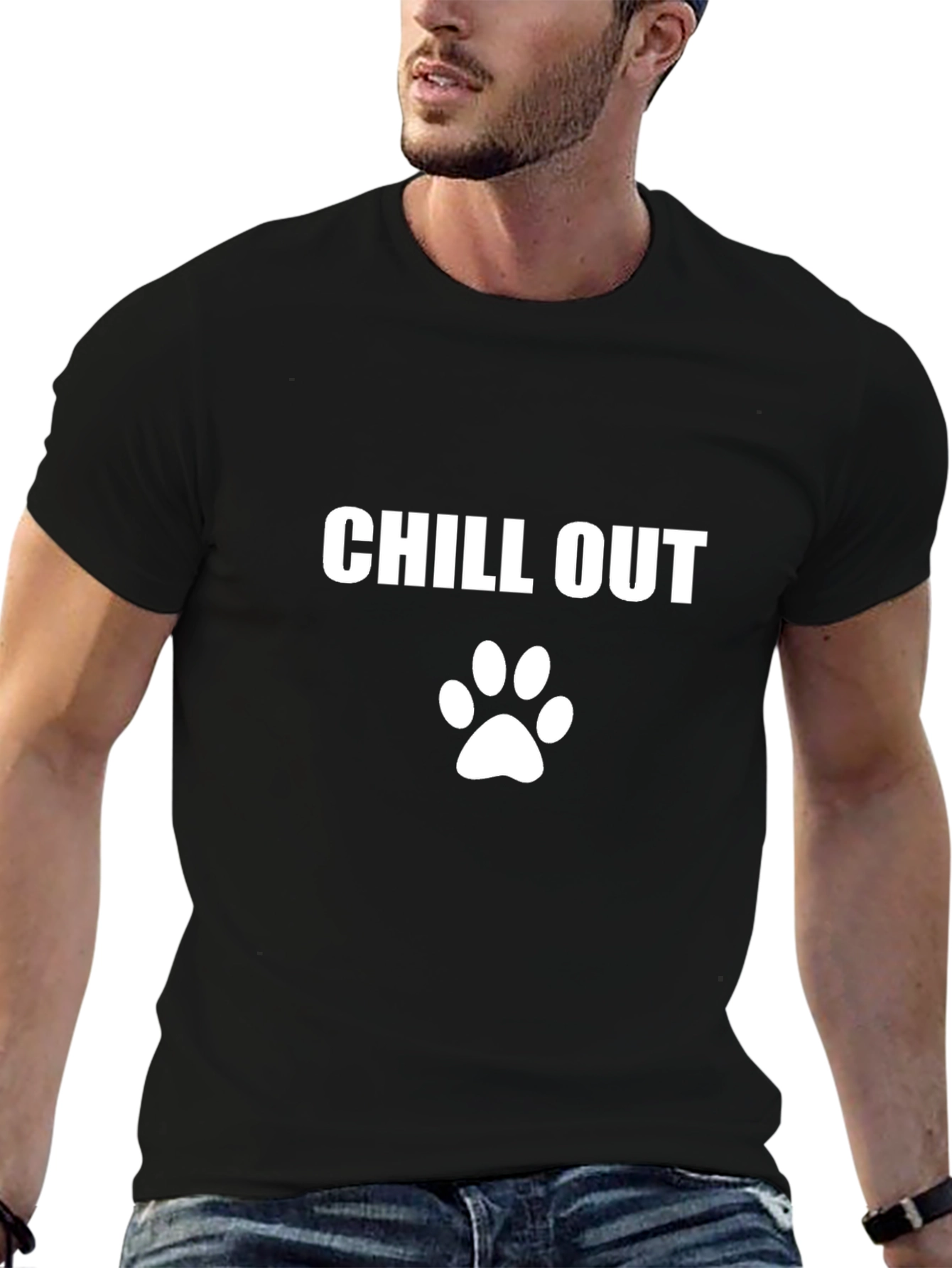 Chill Out Paw Print Black T-Shirt