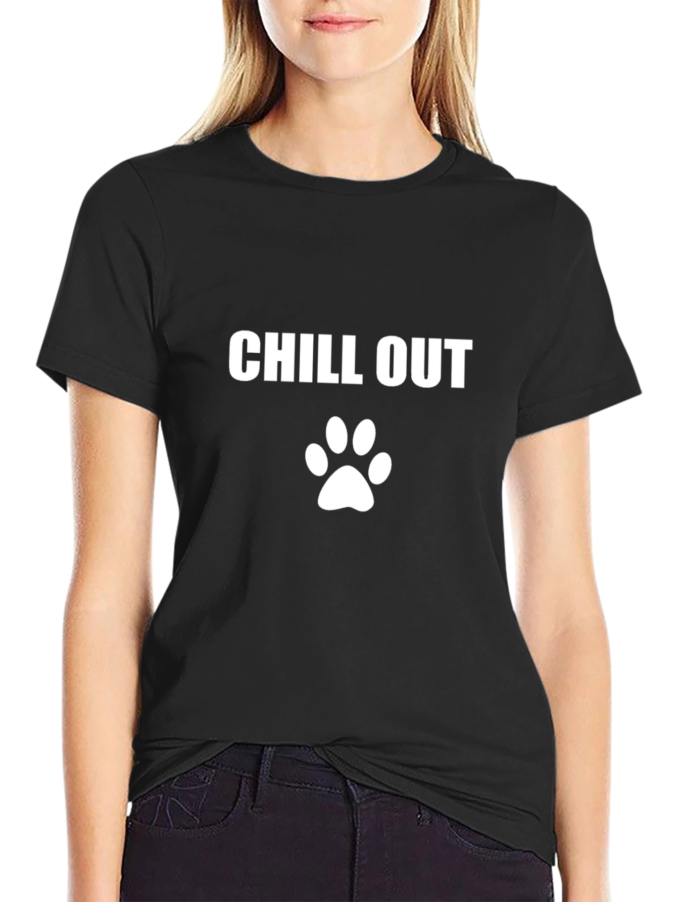 Chill Out Paw Print Black T-Shirt