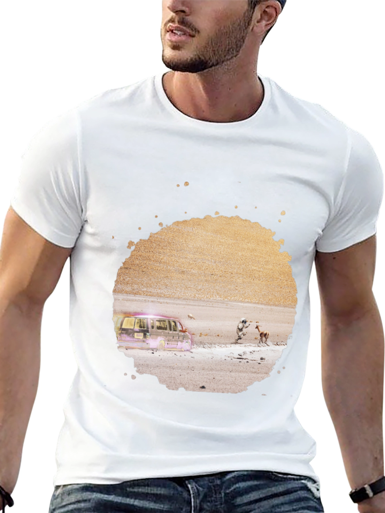 Abstract Desert Scene Graphic Tee - Black
