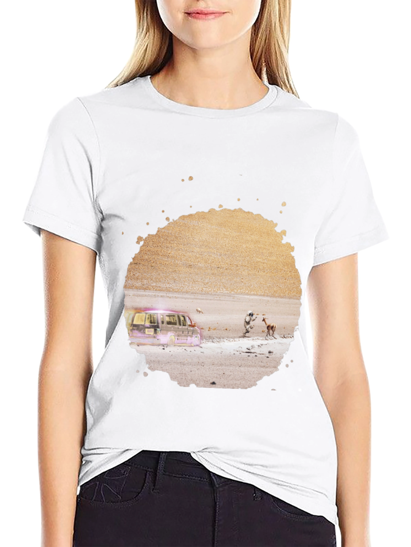 Abstract Desert Scene Graphic Tee - Black