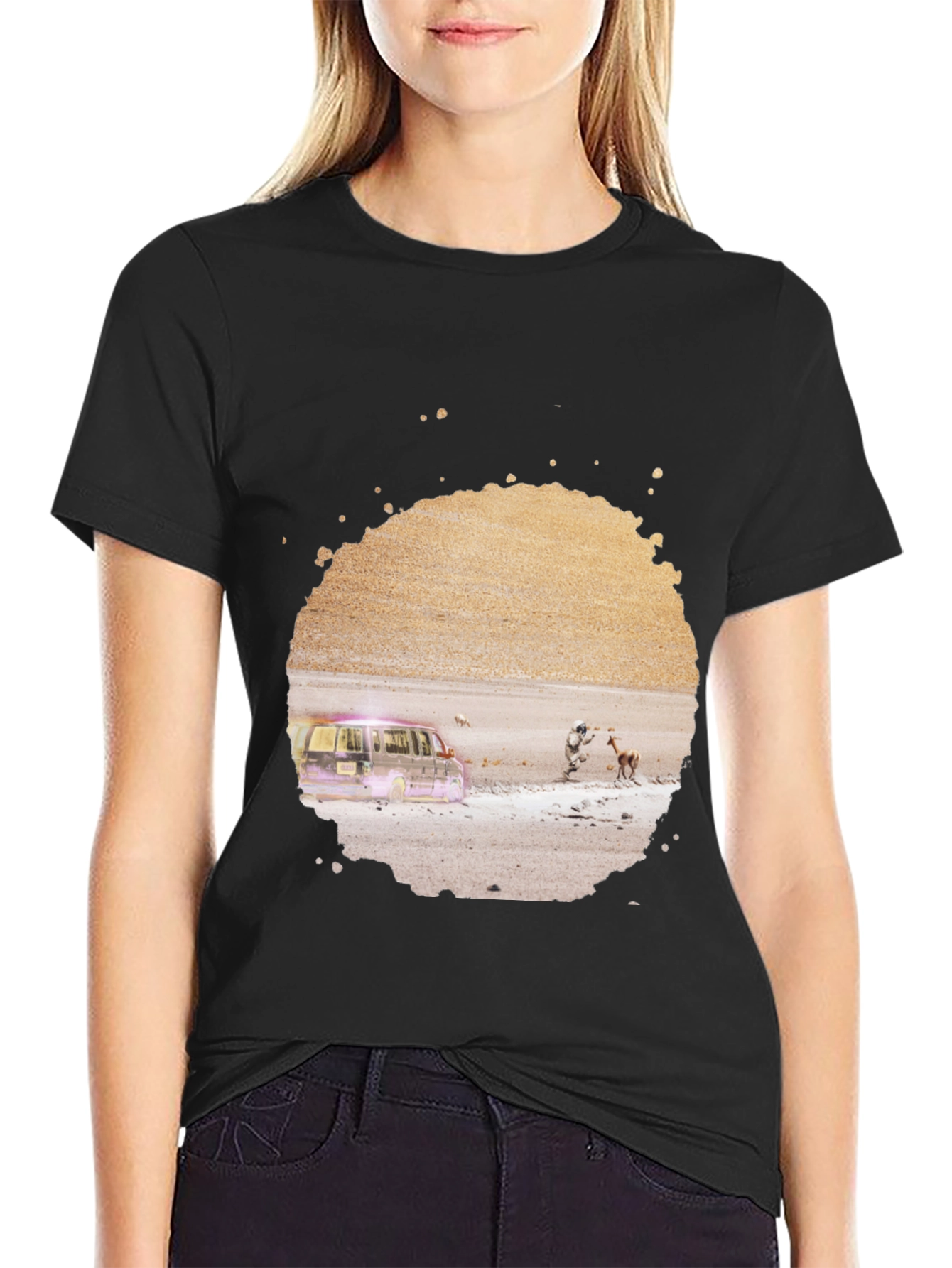 Abstract Desert Scene Graphic Tee - Black
